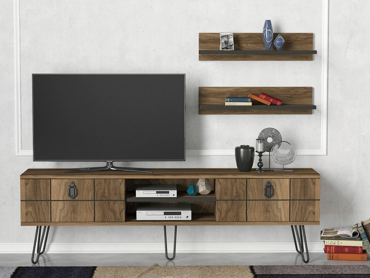 Wohnwand Rialto walnuss Nachbildung B/H/T: ca. 150x46x30 cm Rialto - walnuss (150,00/46,00/30,00cm) - moebel17