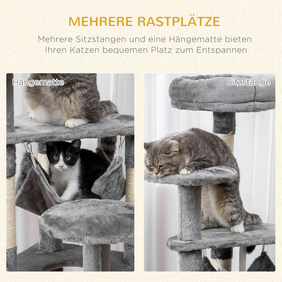 PawHut Katzen-Zubehör grau Edelstahl B/H/L: ca. 40x40x132 cm Katzenbaum - grau (132,00/40,00/40,00cm) - PawHut