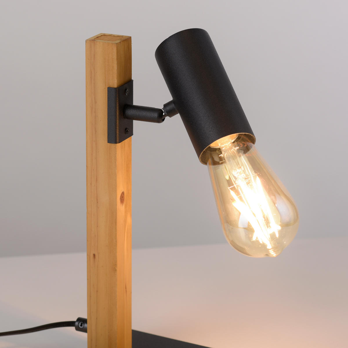 Just Light Tischleuchte PILON 15164-18 natur schwarz Holz Metall B/H/T: ca. 13x32,5x13,5 cm E27 1 Brennstellen PILON - natur/schwarz (13,00/32,50/13,50cm) - Just Light