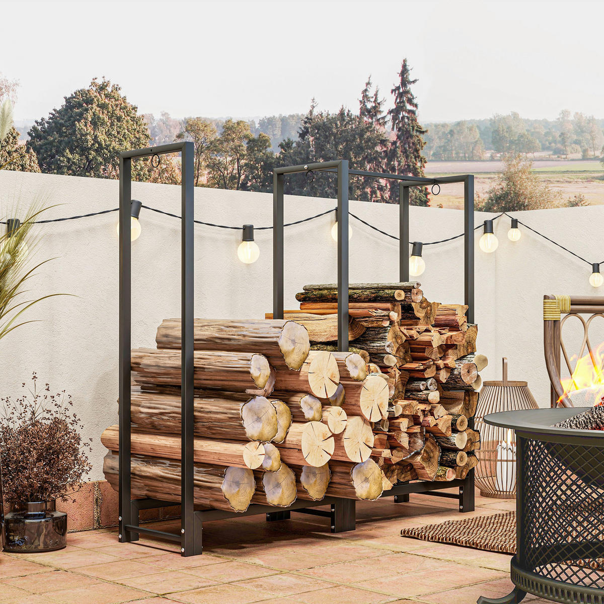 Outsunny Kaminholzregal schwarz B/H/L: ca. 32x115x123 cm Kaminholzregal - schwarz (123,00/32,00/115,00cm) - Outsunny