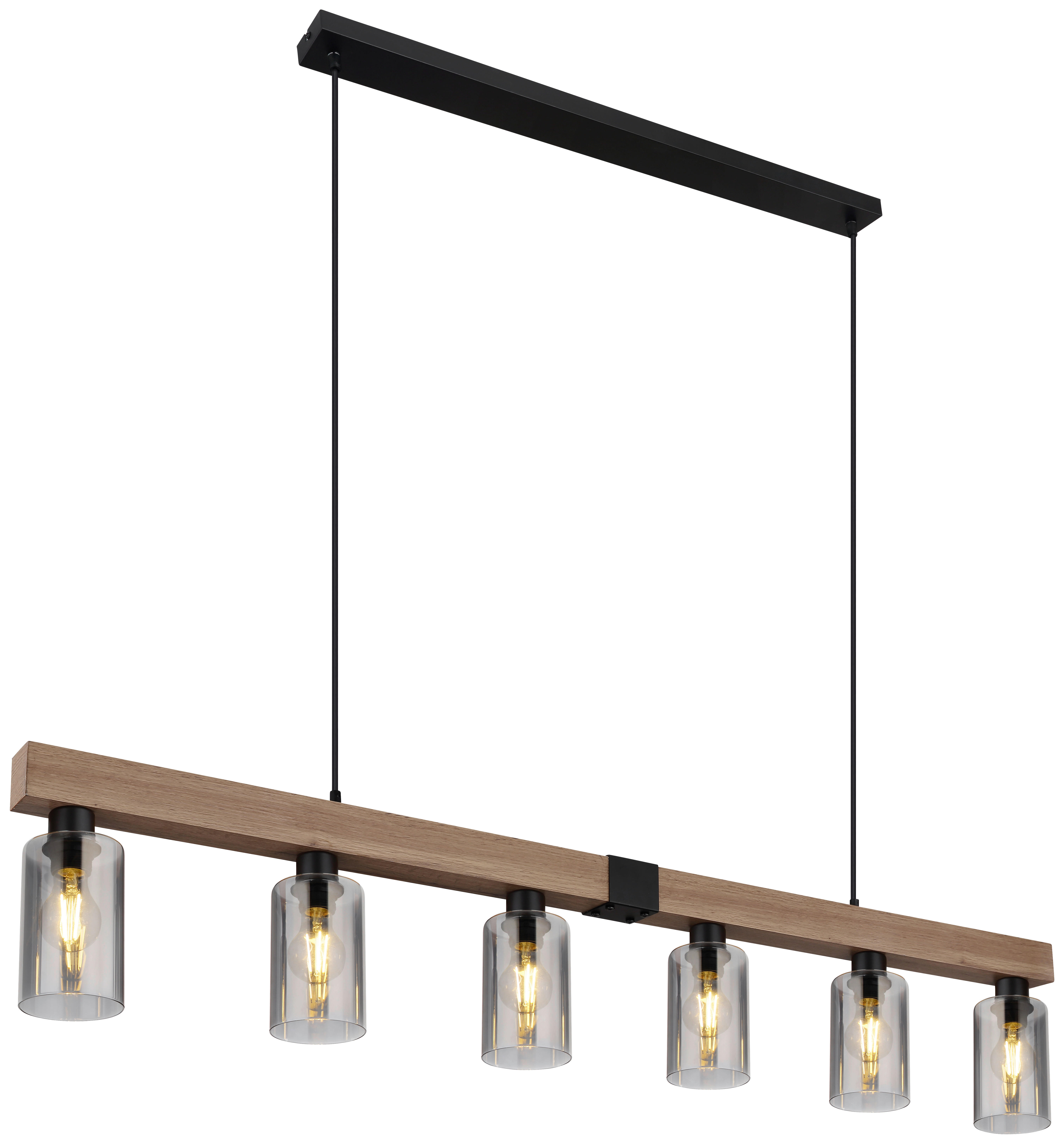 GLOBO Pendelleuchte Hadera 15465-6H schwarz Metall MDF Rauchglas B: ca. 140 cm E27 6 Brennstellen Hadera - schwarz (140,00cm) - GLOBO