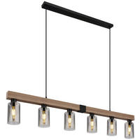 GLOBO Pendelleuchte Hadera 15465-6H schwarz Metall MDF Rauchglas B: ca. 140 cm E27 6 Brennstellen Hadera - schwarz (140,00cm) - GLOBO