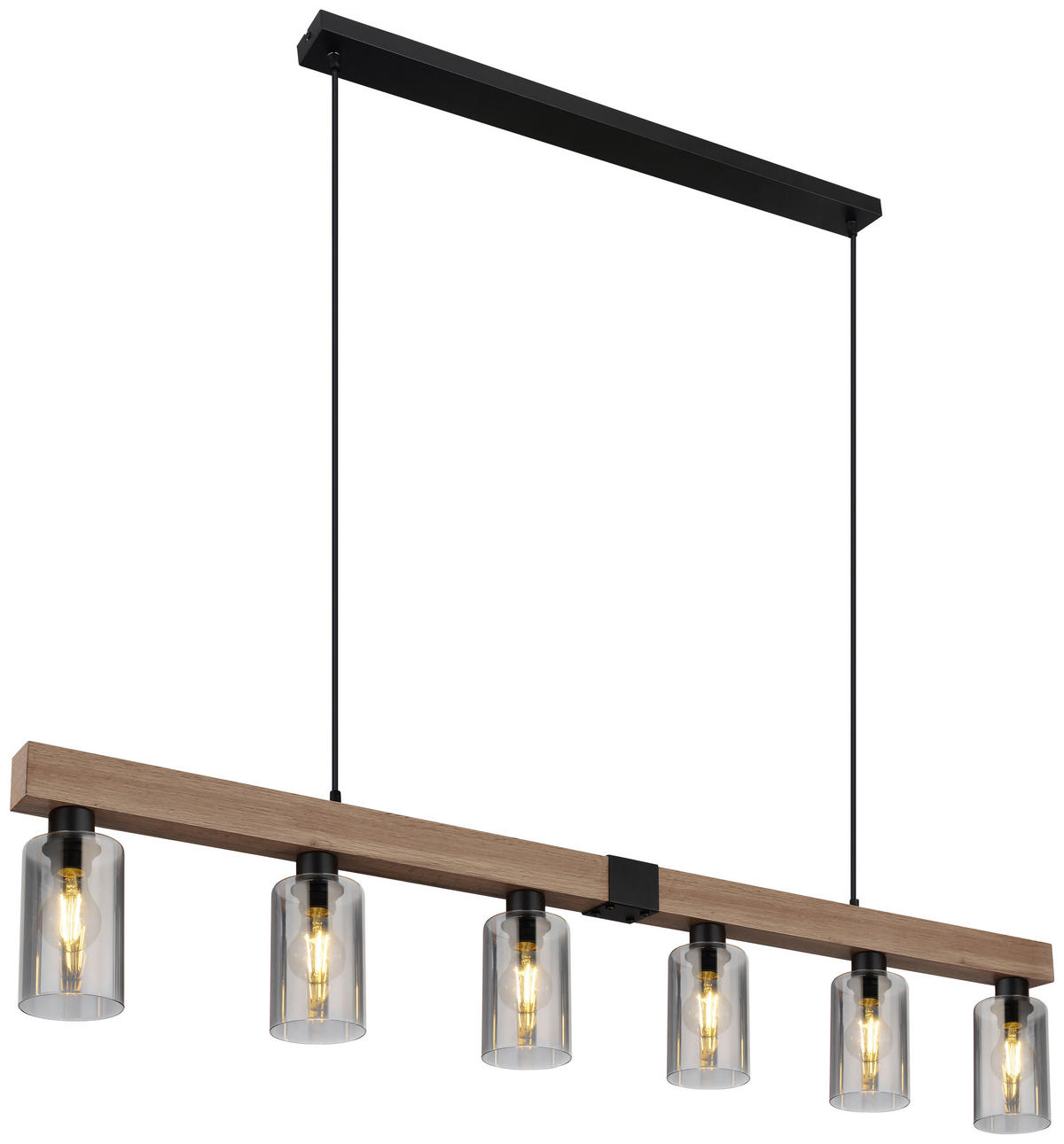 GLOBO Pendelleuchte Hadera 15465-6H schwarz Metall MDF Rauchglas B: ca. 140 cm E27 6 Brennstellen Hadera - schwarz (140,00cm) - GLOBO