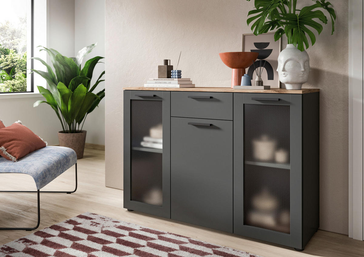 Sideboard Niklas anthrazit Eiche Nox Oak Nachbildung B/H/T: ca. 120x84x35 cm Niklas - Eiche/anthrazit (120,00/84,00/35,00cm)