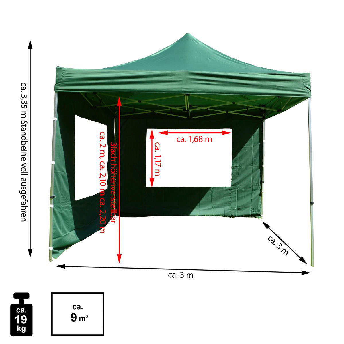 Thumbnail - VCM Pavillon PROFI grün Polyester-Mischgewebe B/H/L: ca. 300x220x300 cm