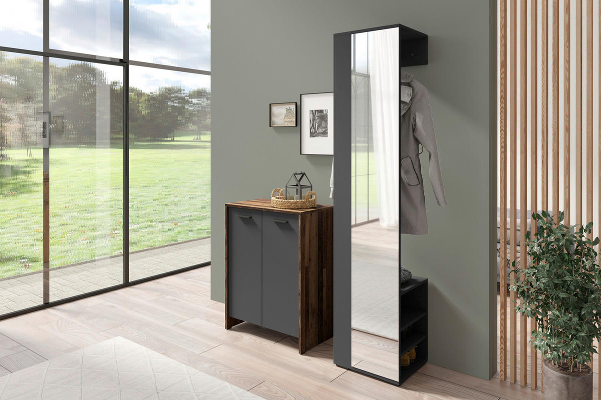 Hochschrank BEN anthrazit Spiegel B/H/T: ca. 40x184x35 cm BEN - anthrazit (40,00/184,00/35,00cm) - byLIVING