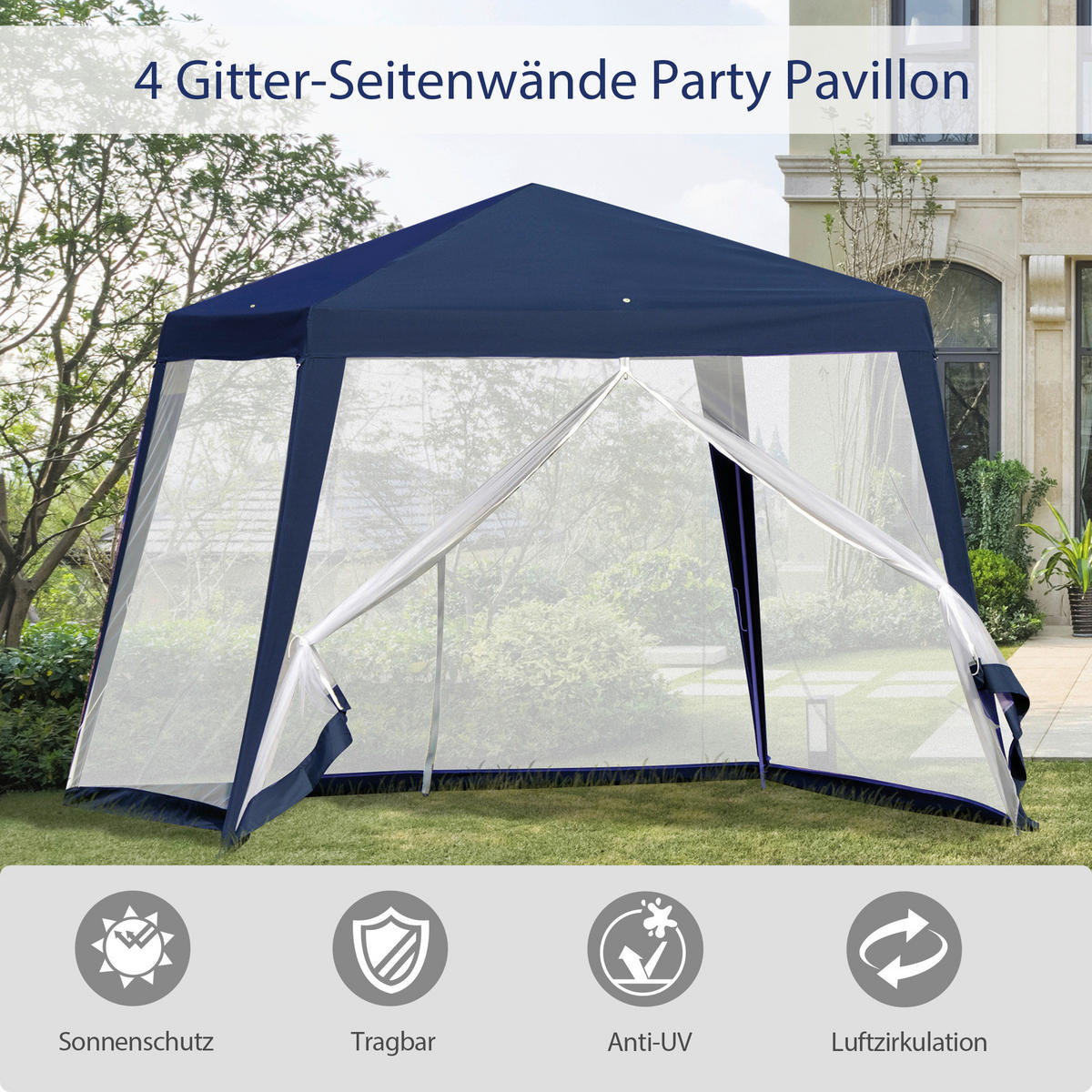 Outsunny Pavillon blau Polyester B/H/L: ca. 300x245x300 cm Pavillon - blau (300,00/300,00/245,00cm) - Outsunny