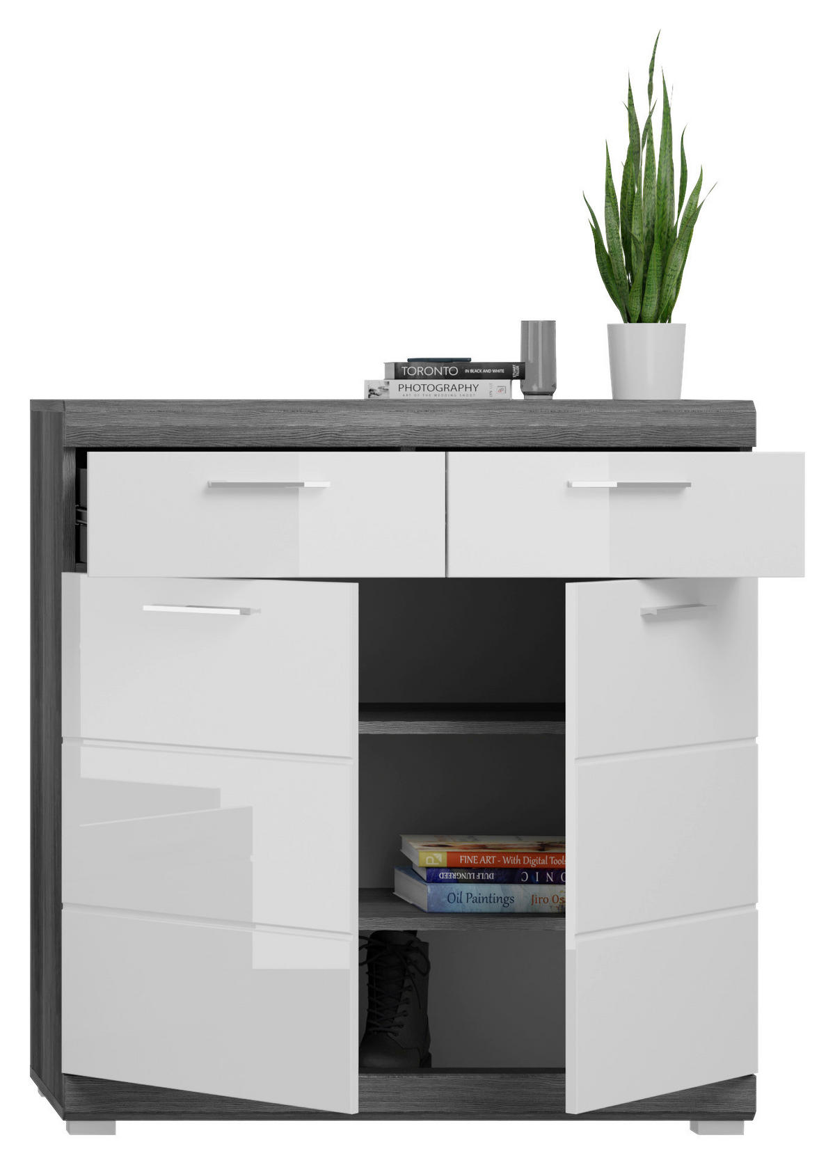 Schuhschrank SCOUT Rauchsilber Nachbildung weiß Hochglanz B/H/T: ca. 90x96x37 cm SCOUT - weiß (90,00/96,00/37,00cm) - xonox.home