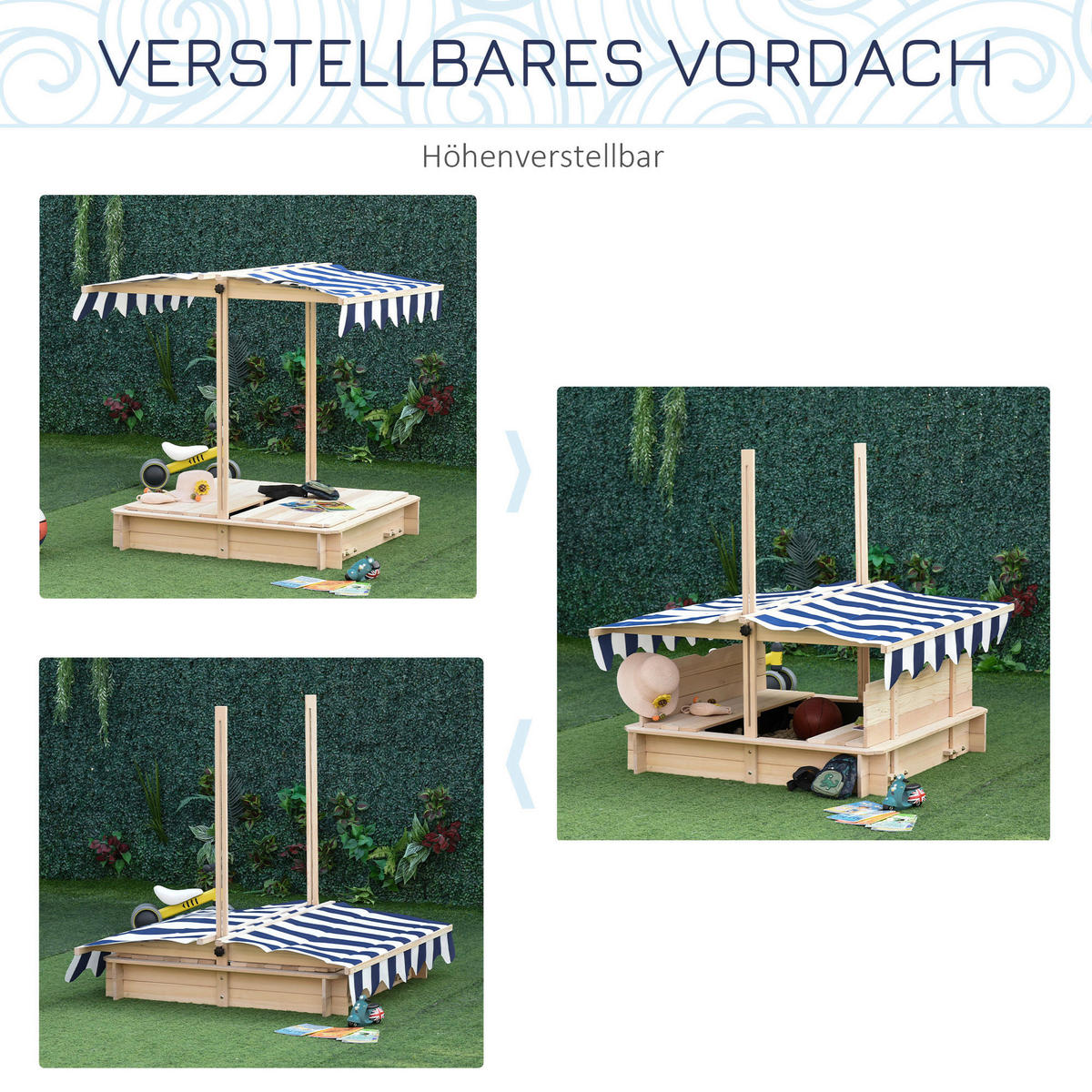 Outsunny Sandkasten weiß B/H/L: ca. 106x106x121 cm Sandkasten - blau/weiß (121,00/106,00/106,00cm) - Outsunny