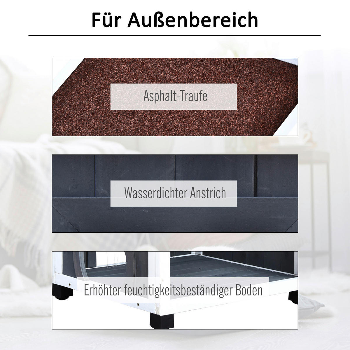 PawHut Katzenvilla grau Holz B/H/L: ca. 55x109x59 cm Katzenvilla - weiß/grau (59,00/55,00/109,00cm) - PawHut
