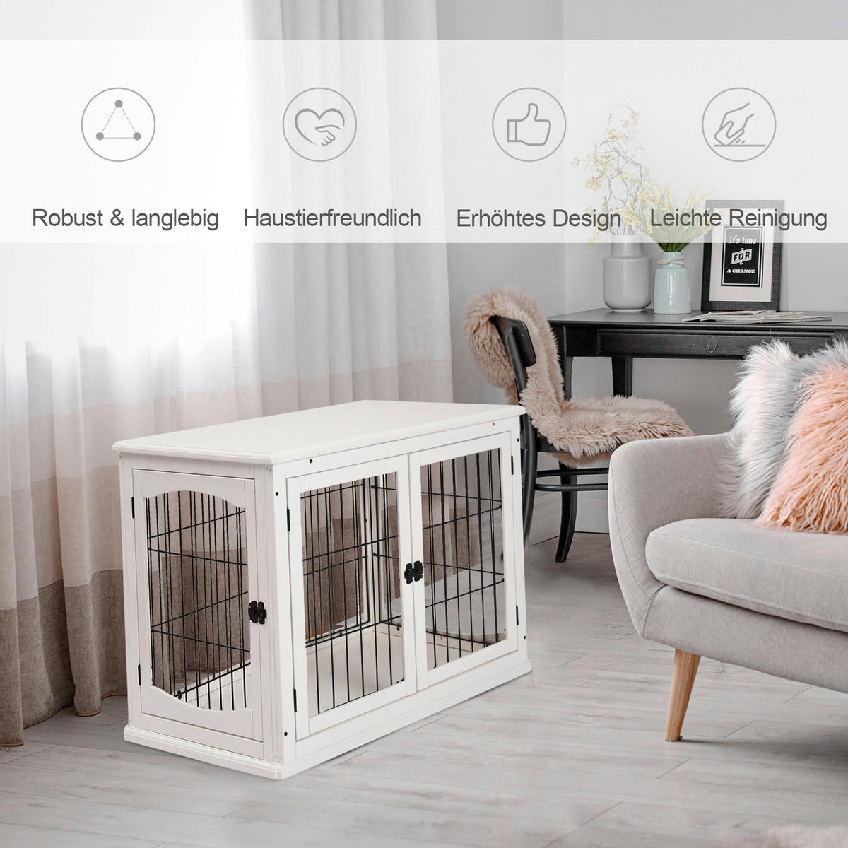 PawHut Hundekäfig weiß Eisen B/H/L: ca. 81x66x58,5 cm Hundekäfig - weiß (58,50/81,00/66,00cm) - PawHut