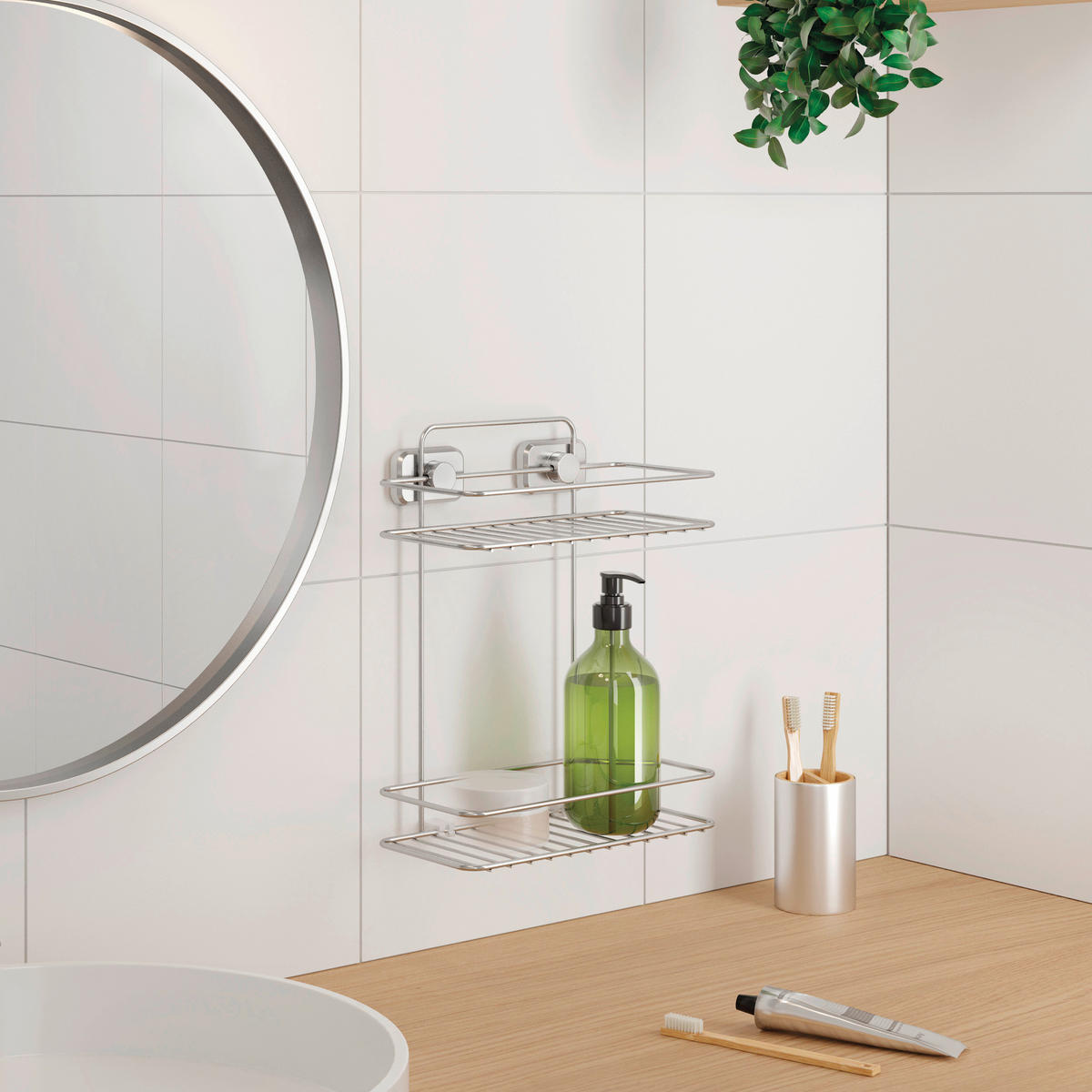 Badregal Chrom Metall Wandregal_Vacuum-Fix 2Etg. - Chrom - Metaltex