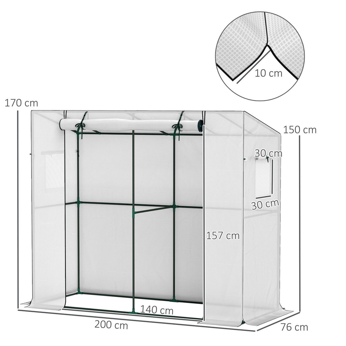 Outsunny Gewächshaus Gewächshaus - weiß (200,00/76,00/170,00cm) - Outsunny