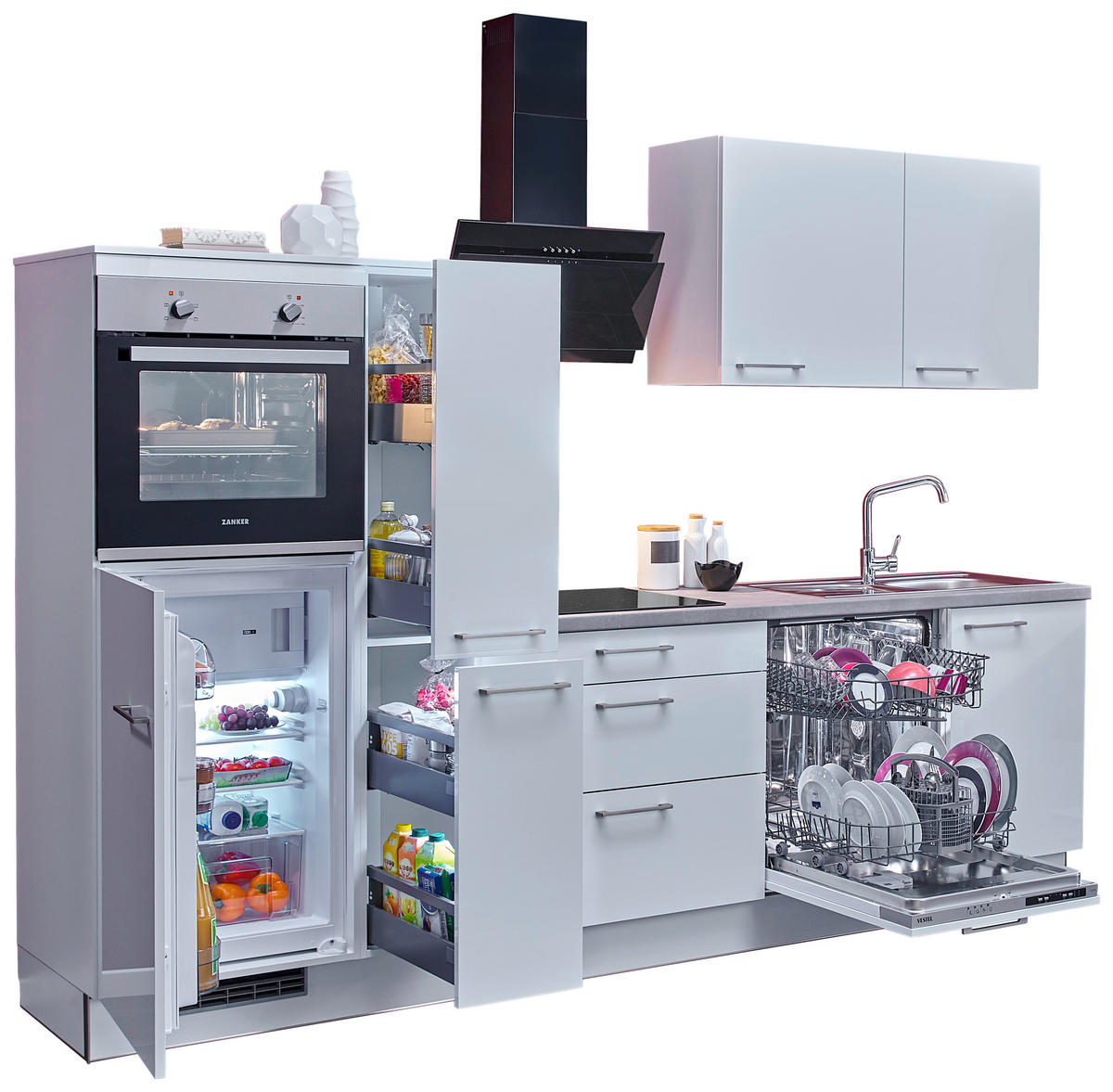 artego Küchenblock Eco weiß Lack Hochglanz B/T: ca. 280x60 cm Eco - weiß/grau (280,00/60,00cm) - artego