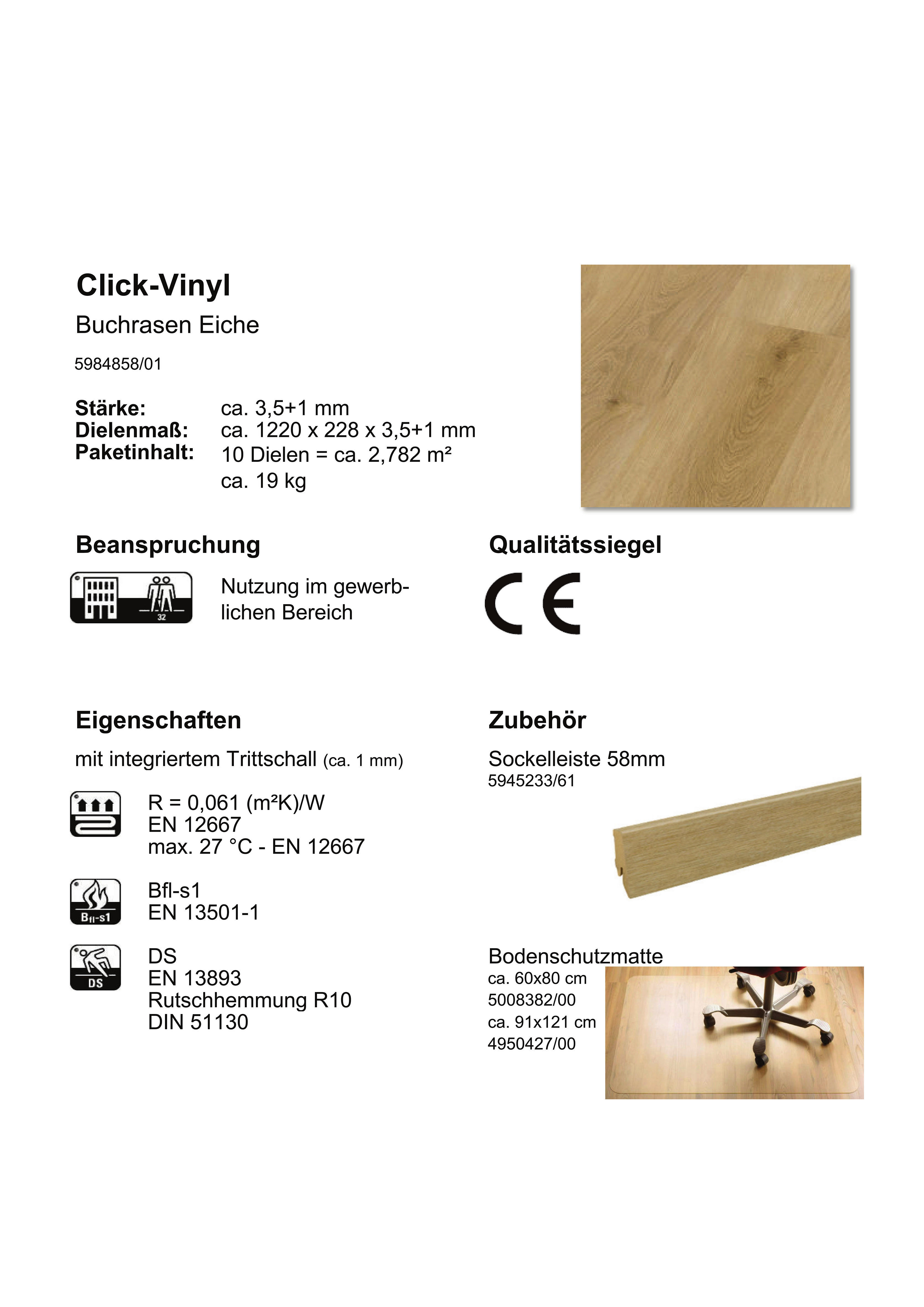 Click-Vinylboden Buchrasen ca. 2,782 m² im Paket  B/L: ca. 22,9x122 cm pro Paket Buchrasen ca. 2,782 m² im Paket - (22,90/122,00cm)