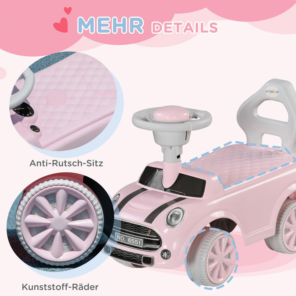 AIYAPLAY Rutschauto rosa B/H/L: ca. 25x35x53 cm Rutschauto - rosa (53,00/25,00/35,00cm) - AIYAPLAY