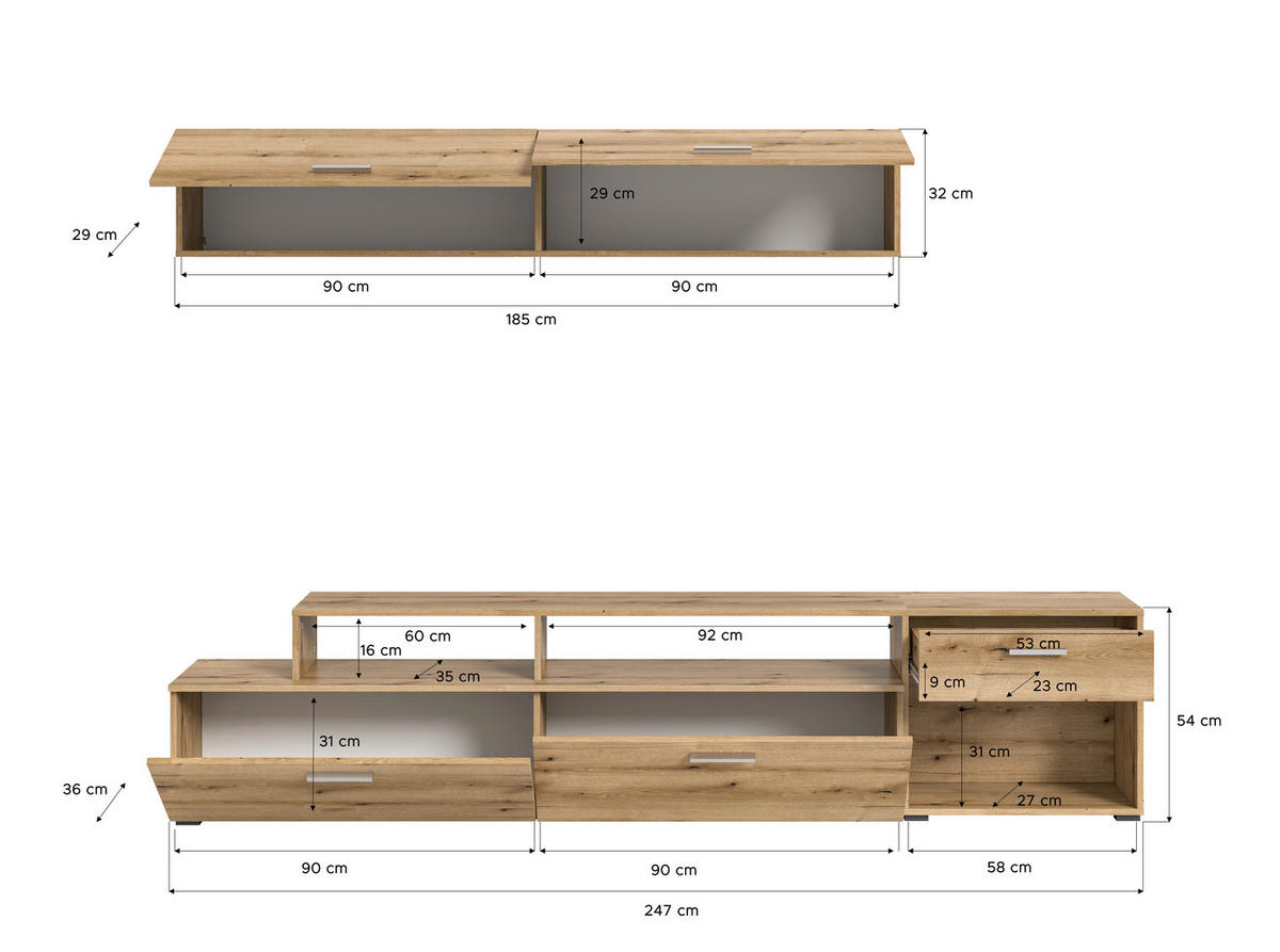 Wohnwand Race Eiche Evoke Oak Nachbildung B/H/T: ca. 247x180x35 cm Race - Eiche (247,00/180,00/35,00cm) - xonox.home