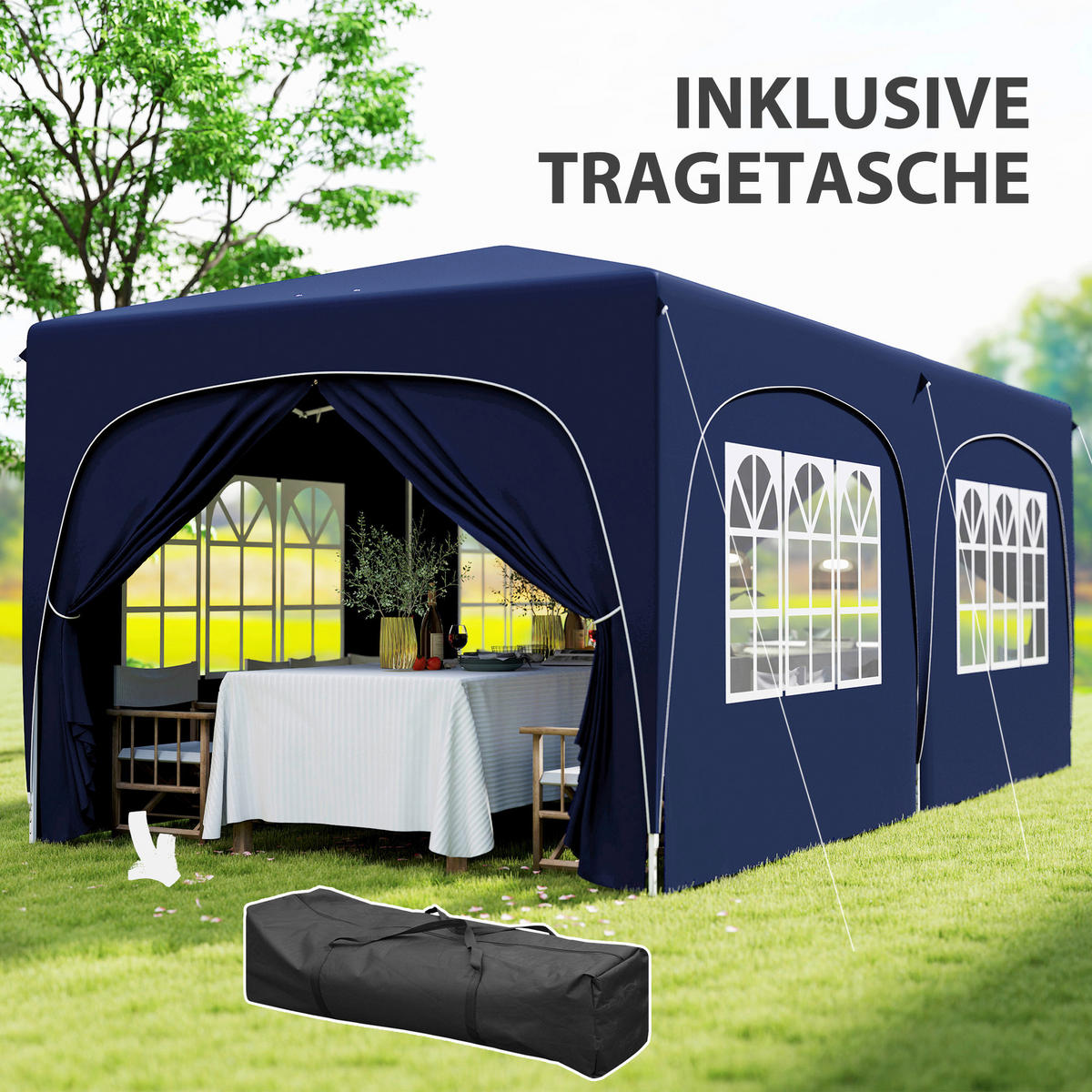 Outsunny Pavillon blau Polyester B/H/L: ca. 300x270x597 cm Pavillon - blau (597,00/300,00/270,00cm) - Outsunny