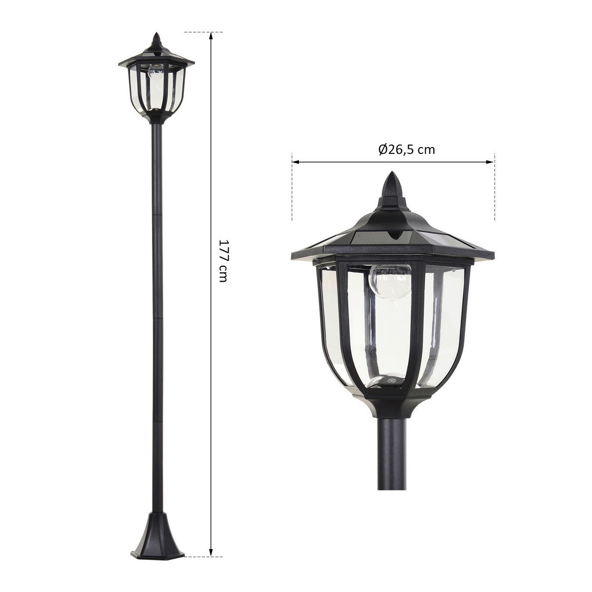 Gartenlaterne mit LED schwarz Kunststoff Edelstahl H/D: ca. 177x27 cm Solar Gartenlaterne B30-006 - schwarz (27,00/177,00cm) - Outsunny