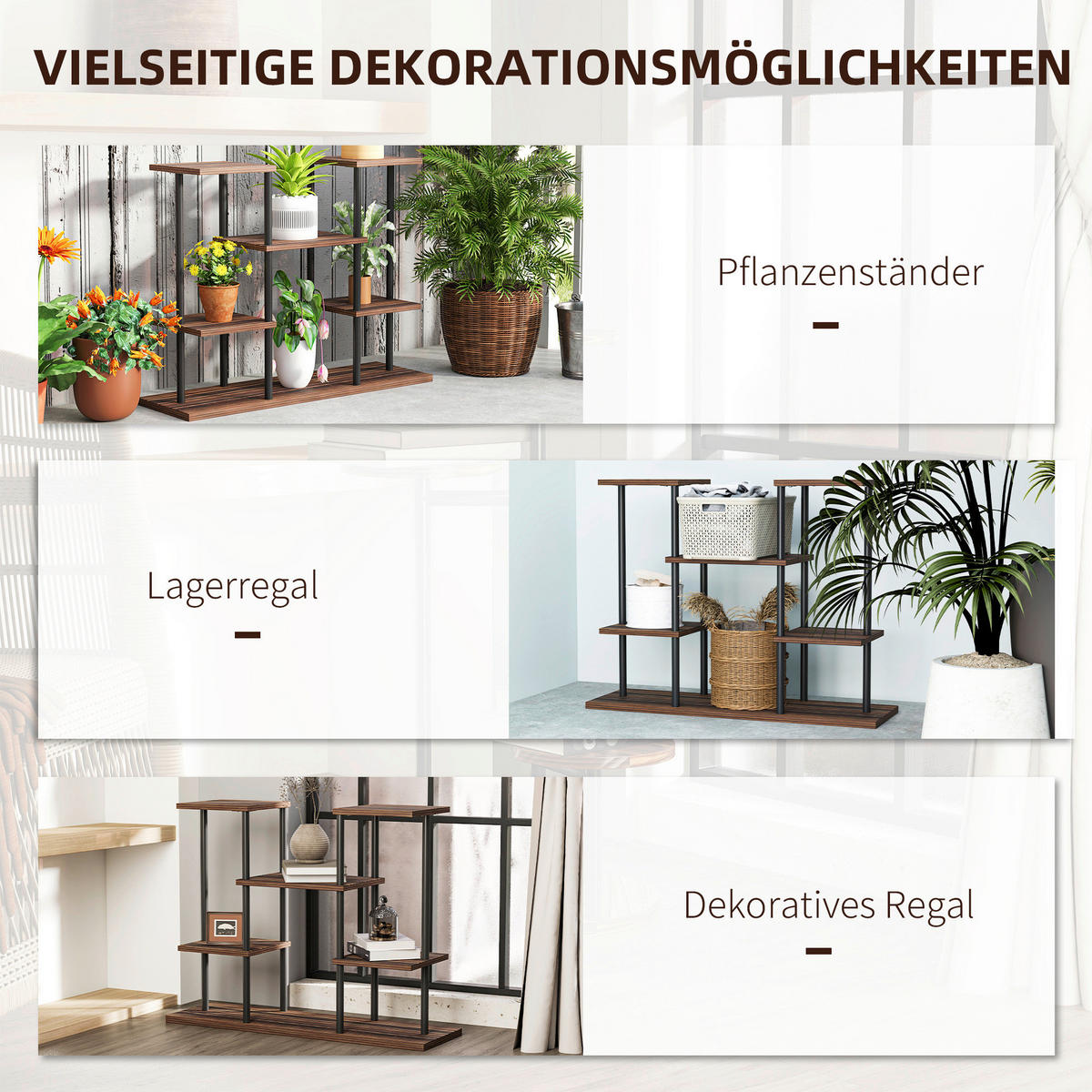 Outsunny Blumenständer braun Holz B/H/L: ca. 24x61,5x80 cm Blumenständer - braun/schwarz (80,00/24,00/61,50cm) - Outsunny