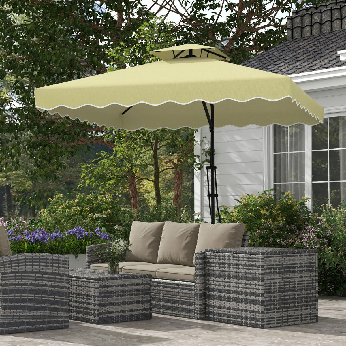 Outsunny Sonnenschirm beige Polyester B/H/L: ca. 243x251x243 cm Sonnenschirm - beige (243,00/243,00/251,00cm) - Outsunny