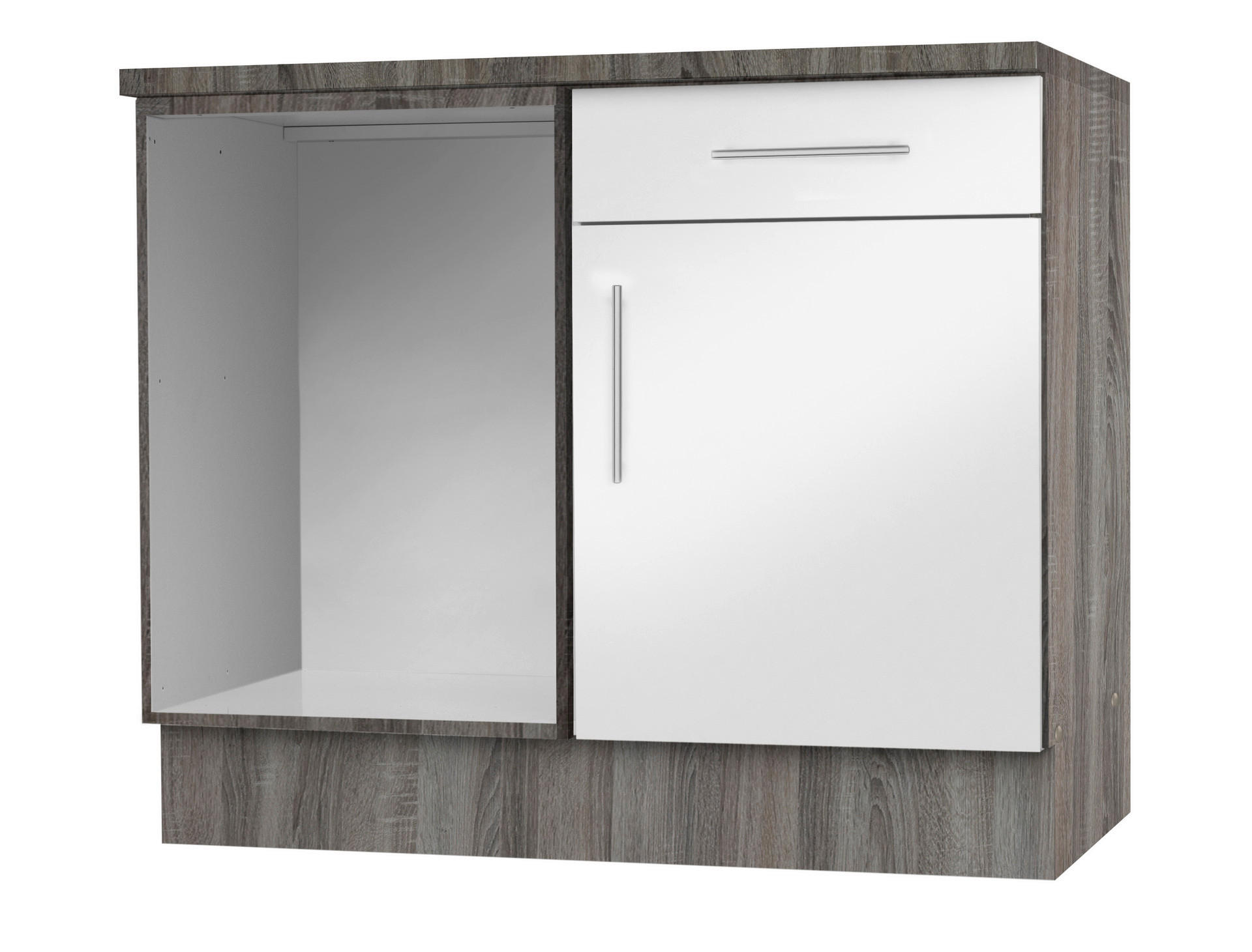 Eckunterschrank weiß Hochglanz B/H/T: ca. 110x82x57 cm Judith_Eck-Unterschr._Stellm.110cm - weiß/silber (110,00/82,00/57,00cm)