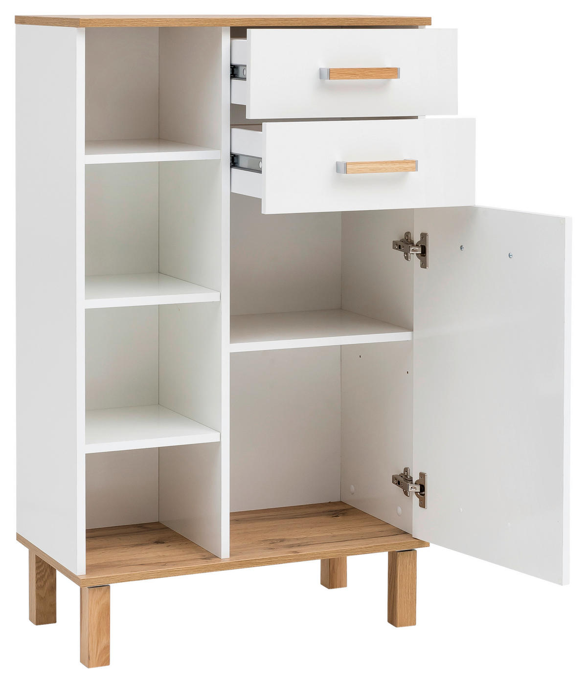 Midischrank Padua weiß glanz Eiche Landhaus Nachbildung B/H/T: ca. 67x114,5x35 cm Padua - Eiche/weiß (67,00/114,50/35,00cm) - Möbelpartner