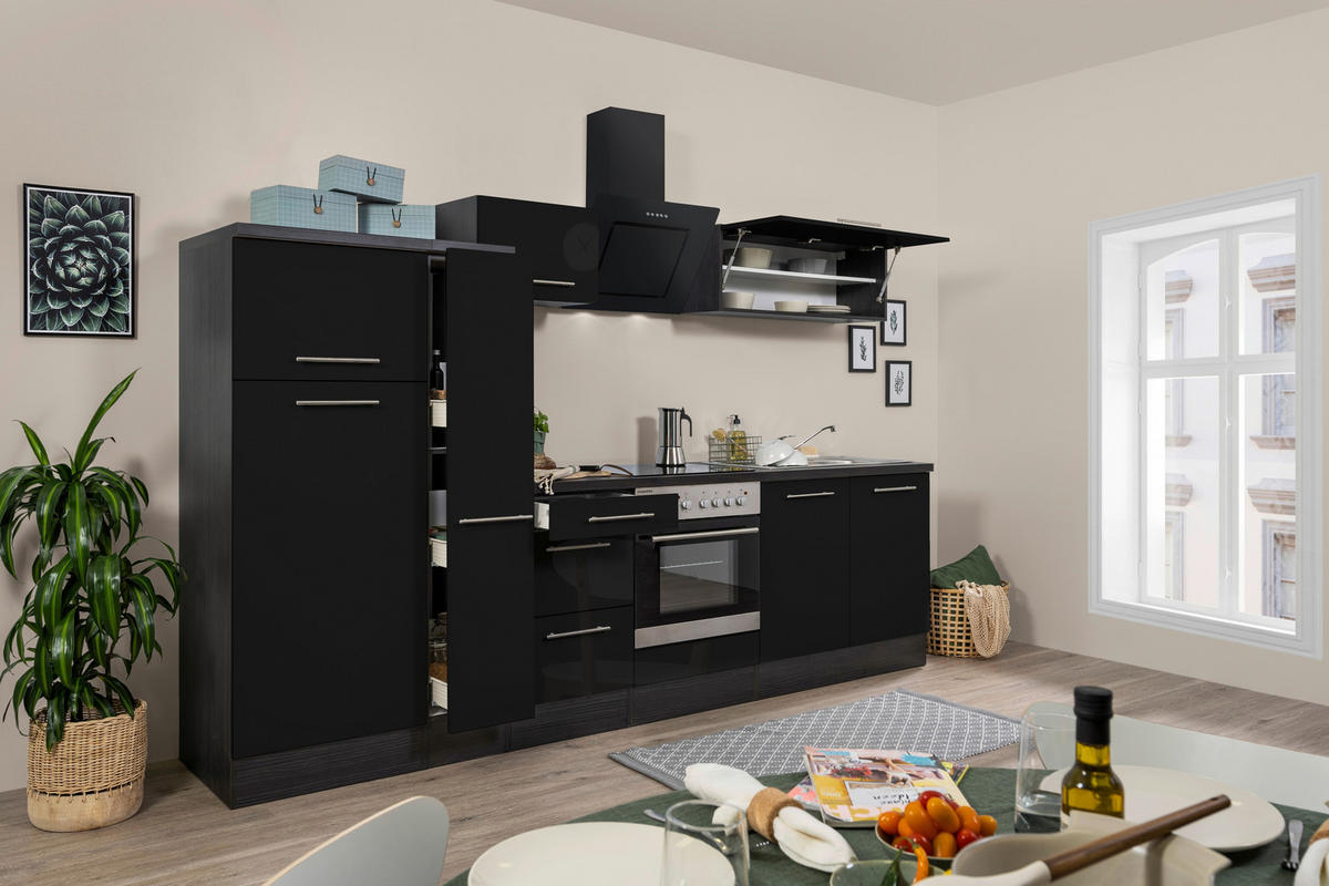 Respekta Küchenblock Amanda schwarz Hochglanz B/H/T: ca. 300x200x60 cm Amanda - schwarz/Edelstahloptik (300,00/200,00/60,00cm) - Respekta