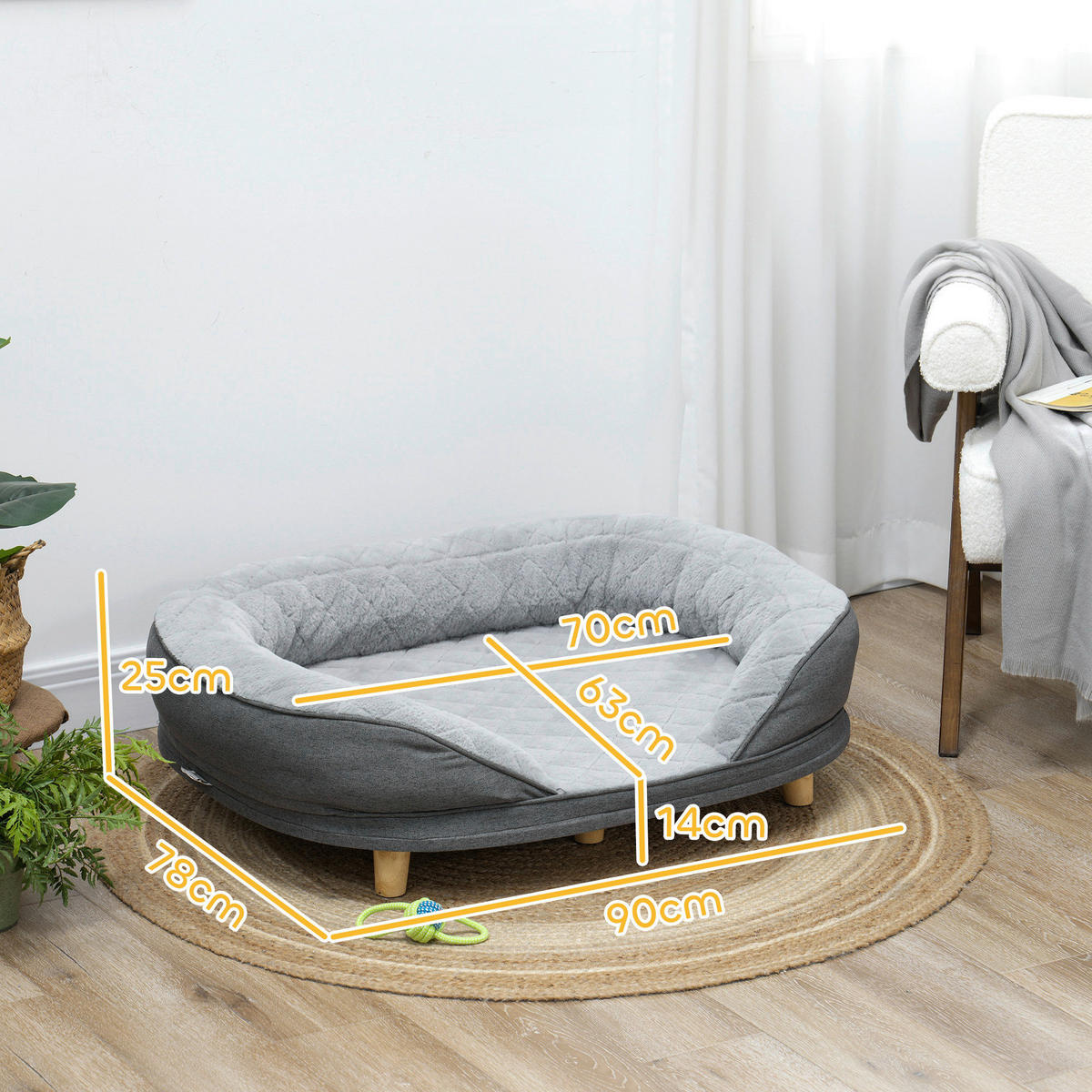 PawHut Hundesofa grau Polyester B/H/L: ca. 78x25x90 cm Hundesofa - grau (90,00/78,00/25,00cm) - PawHut