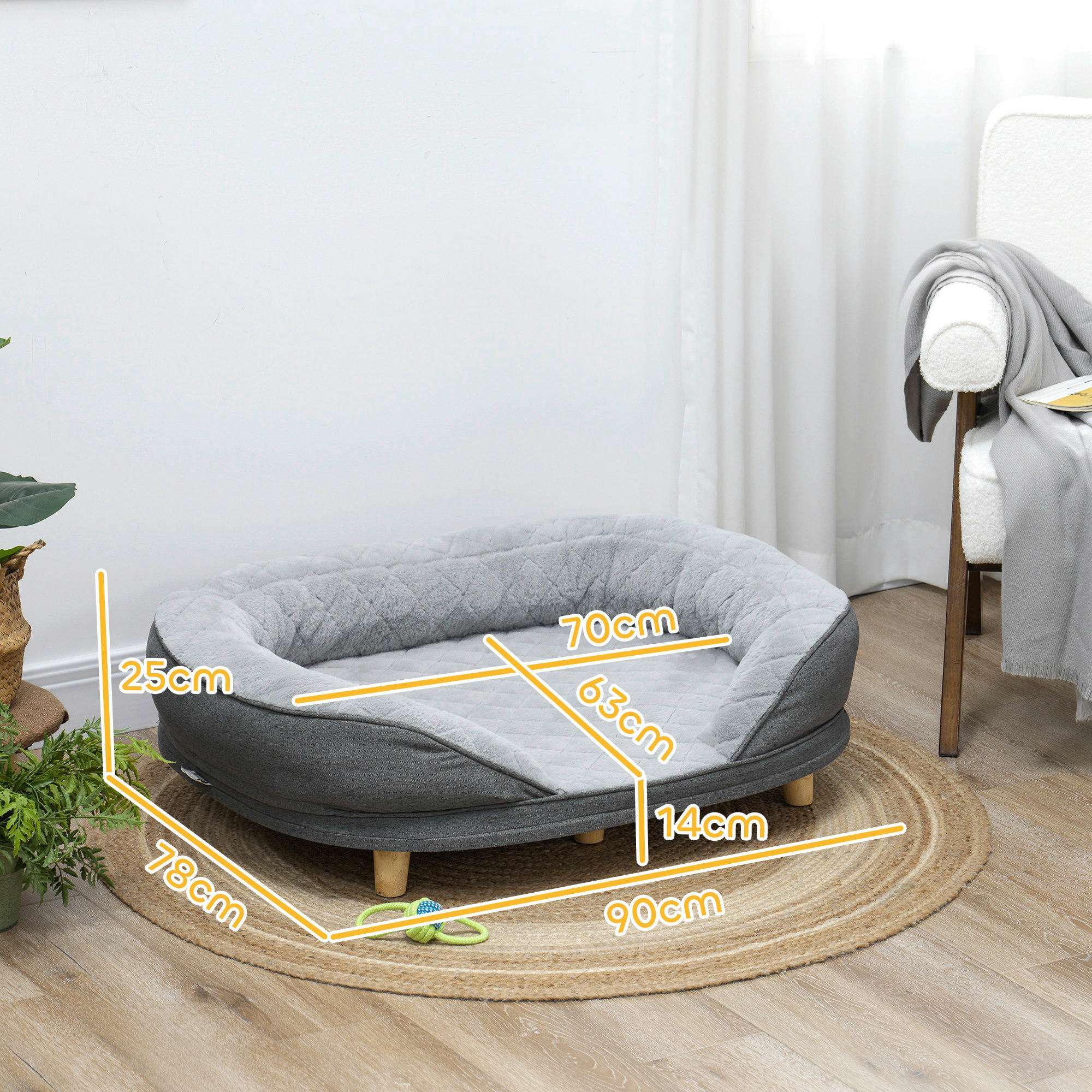 Thumbnail - PawHut Hundesofa grau Polyester B/H/L: ca. 78x25x90 cm