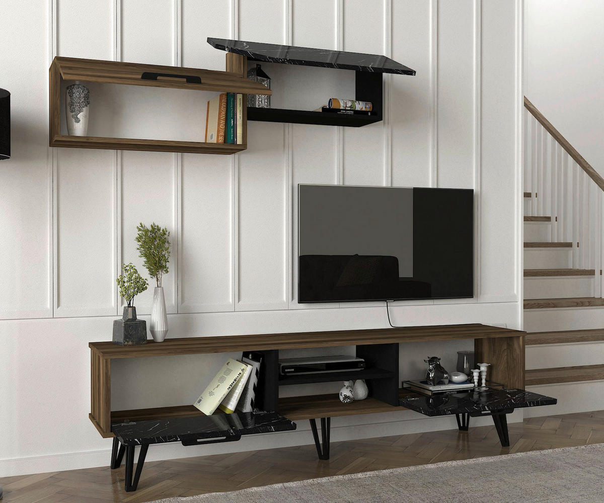 Wohnwand Lampert walnuss Nachbildung Marmoroptik B/H/T: ca. 180x51x35 cm Lampert - Marmoroptik/walnuss (180,00/51,00/35,00cm) - moebel17