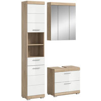 Badezimmer-Set Lambada Eiche Sonoma Nachbildung weiß Hochglanz B/H/T: ca. 112x191x37 cm Lambada - Eiche/weiß (112,00/191,00/37,00cm) - xonox.home