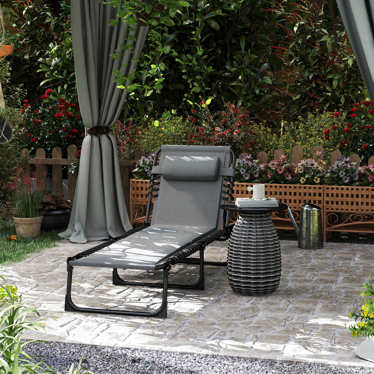 Outsunny Sonnenliege dunkelgrau Stahl B/H/L: ca. 68x36x189 cm Sonnenliege - dunkelgrau (189,00/68,00/36,00cm) - Outsunny