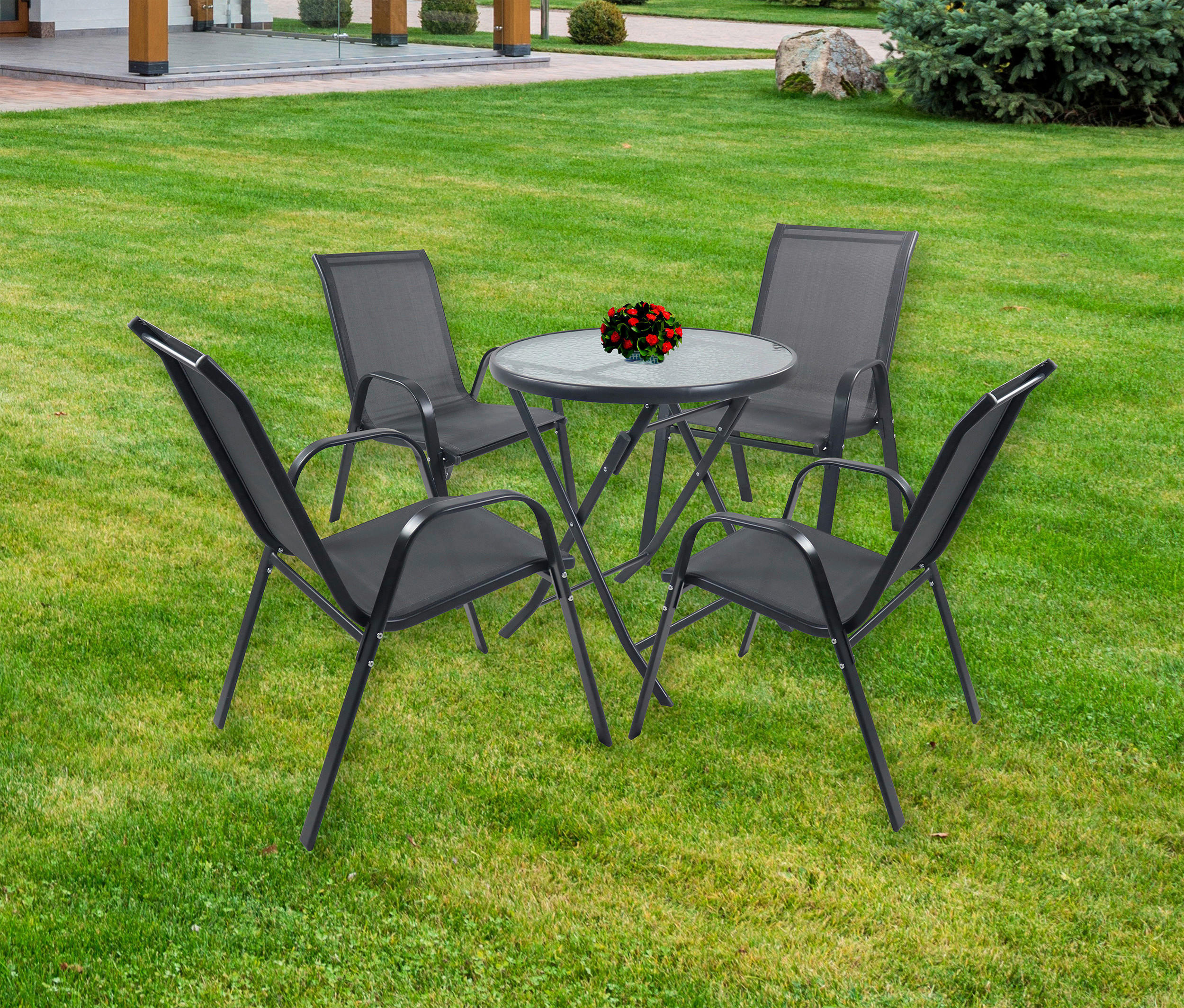 VCM Gartentisch anthrazit Metall B/H/L: ca. 70x70x70 cm Gartentisch rund klappbar Sonlas - anthrazit (70,00/70,00/70,00cm) - VCM