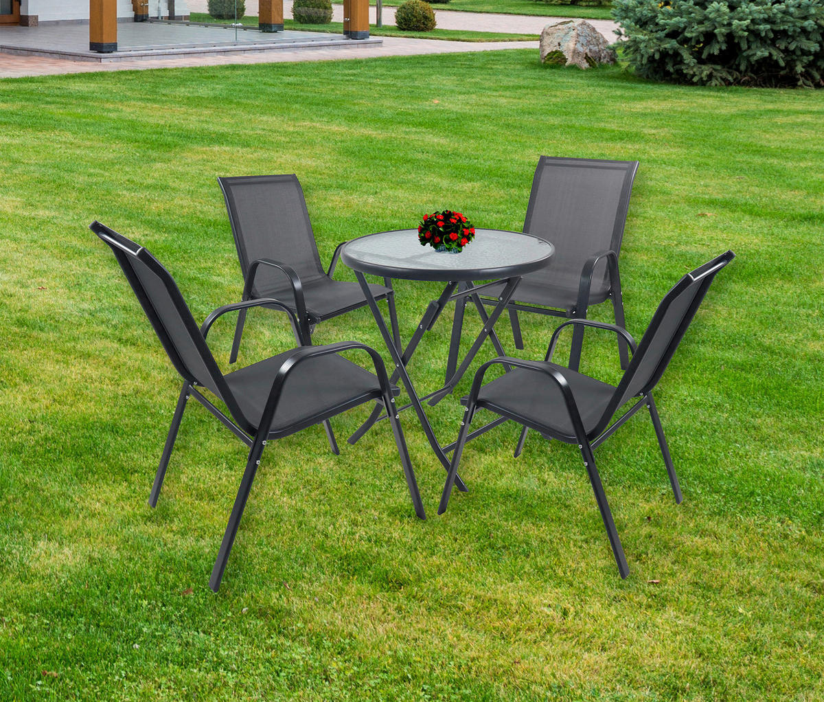 VCM Gartentisch anthrazit Metall B/H/L: ca. 70x70x70 cm Gartentisch rund klappbar Sonlas - anthrazit (70,00/70,00/70,00cm) - VCM