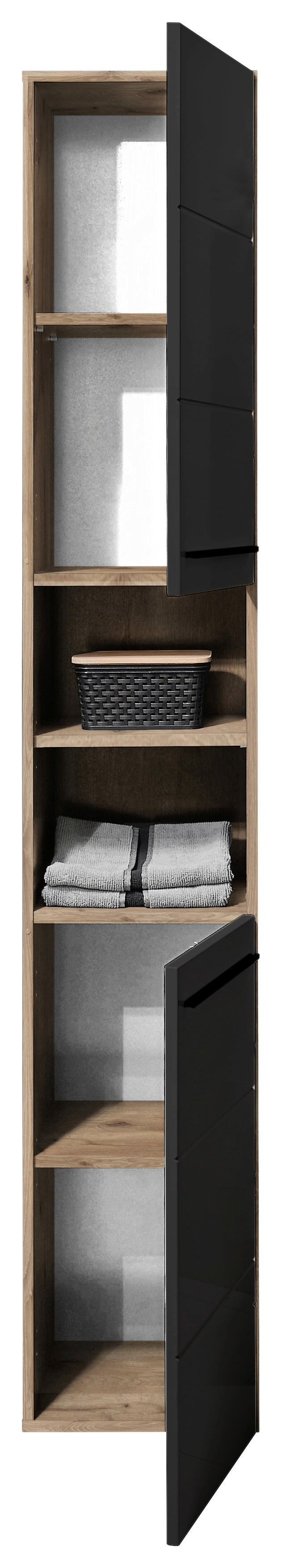 Hochschrank Vista Oak Eiche Viking Nachbildung schwarz matt B/H/T: ca. 34x190x31 cm Vista - schwarz/Oak (34,00/190,00/31,00cm)
