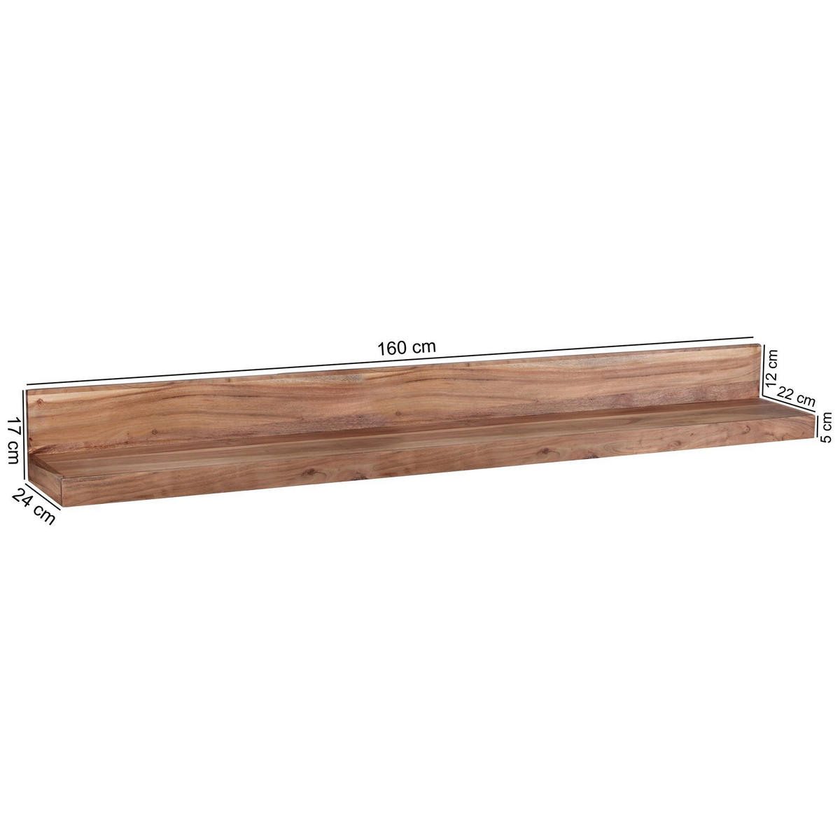 Wandregal natur B/H/T: ca. 160x17x24 cm Wandregal - natur (160,00/17,00/24,00cm) - Wohnling