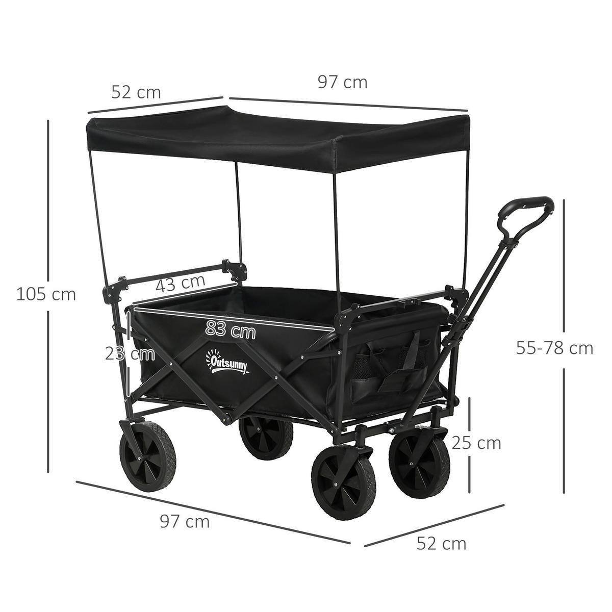 Outsunny Bollerwagen schwarz B/H/L: ca. 52x97x105 cm Bollerwagen - schwarz (105,00/52,00/97,00cm) - Outsunny