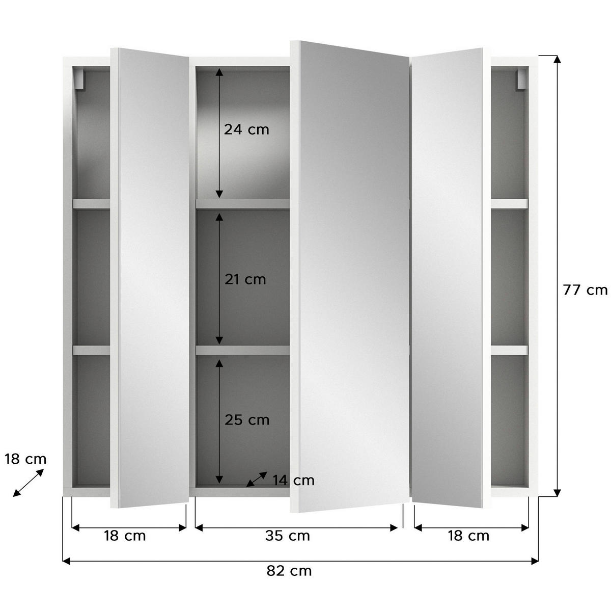 Spiegelschrank VIRA weiß B/H/T: ca. 60x77x18 cm VIRA - weiß (60,00/77,00/18,00cm) - xonox.home