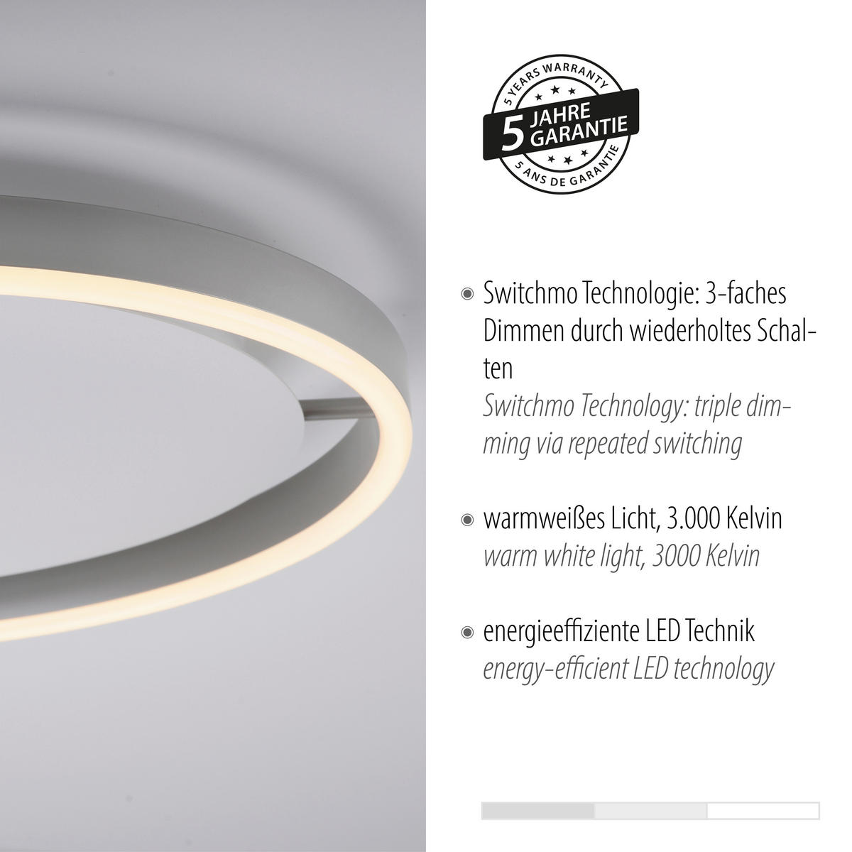 Just Light LED-Deckenleuchte RITUS 15391-95 weiß Alu Metall H/D: ca. 5,3x39,3 cm 1 Brennstellen RITUS - weiß/Alu (39,30/5,30cm) - Just Light