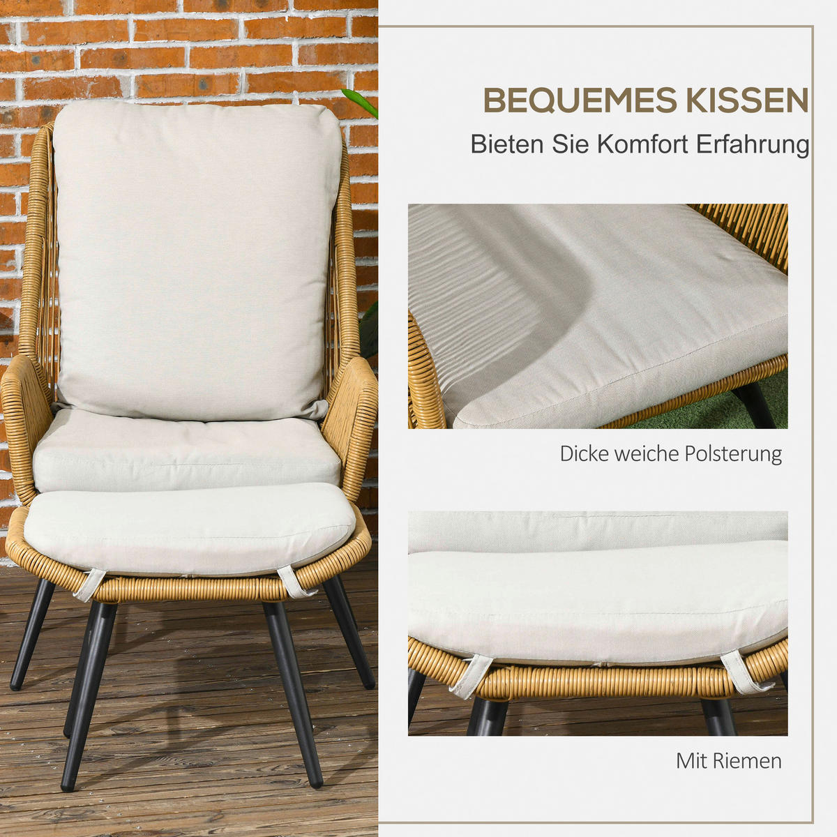 Outsunny Gartensessel natur Polyester B/H/L: ca. 83x94x67 cm Gartensessel - natur (67,00/83,00/94,00cm) - Outsunny