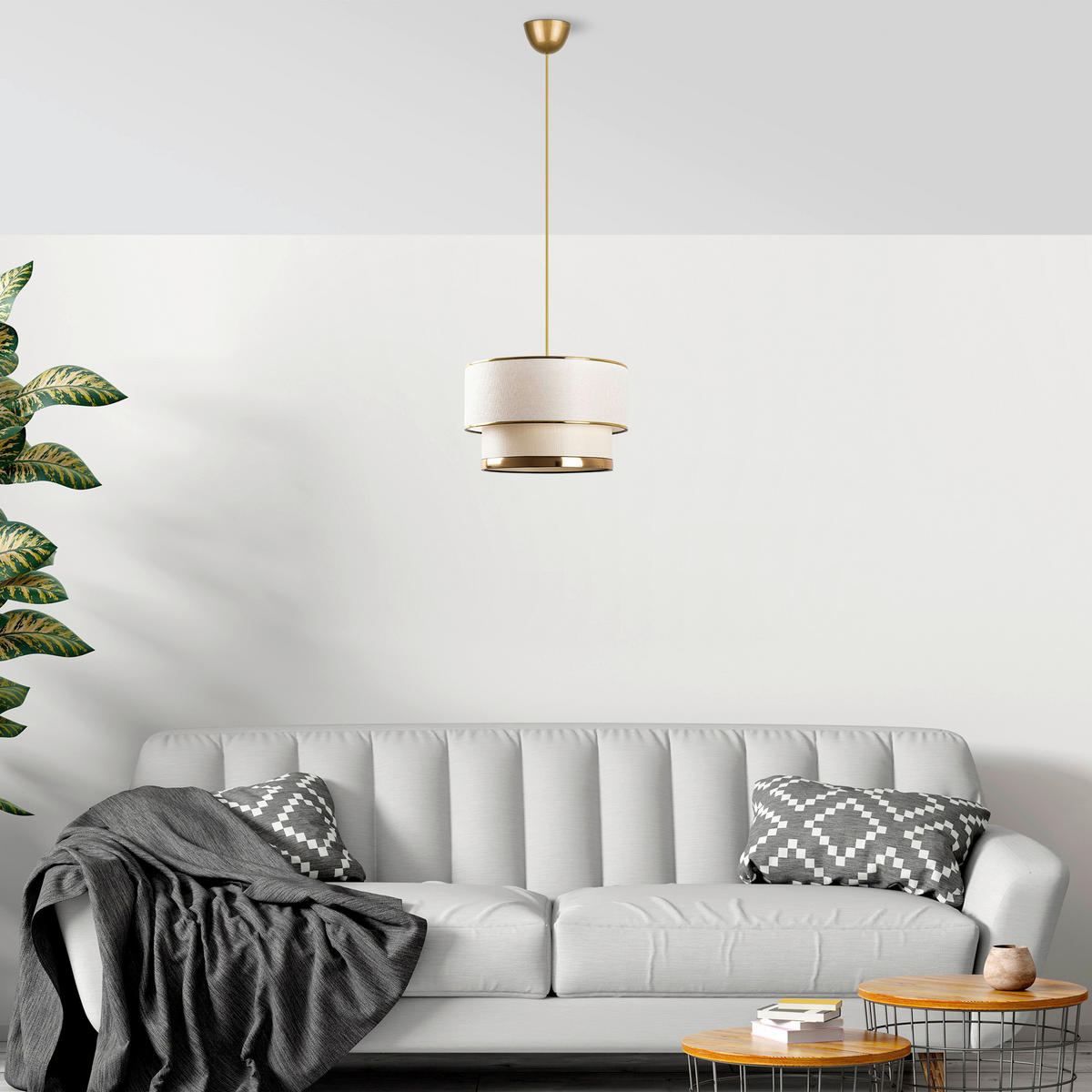 Opviq Pendelleuchte gold creme Baumwolle Metall B/H/L: ca. 30x65x30 cm E27 1 Brennstellen Cake - gold/creme (30,00/30,00/65,00cm) - Opviq