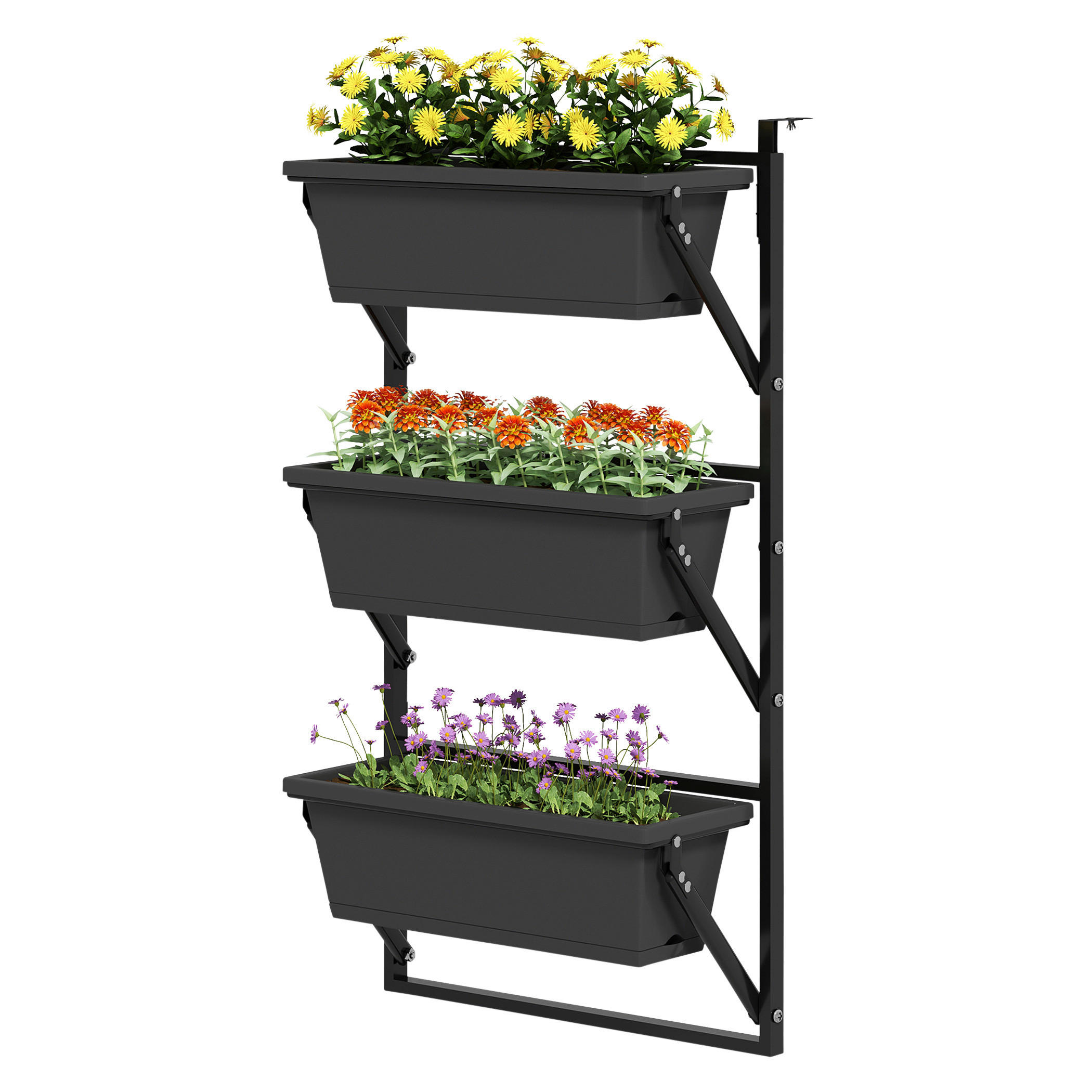 Outsunny Pflanzentopf Set dunkelgrau Kunststoff B/H/L: ca. 42x100x56 cm Pflanzentopf Set - dunkelgrau (56,00/42,00/100,00cm) - Outsunny