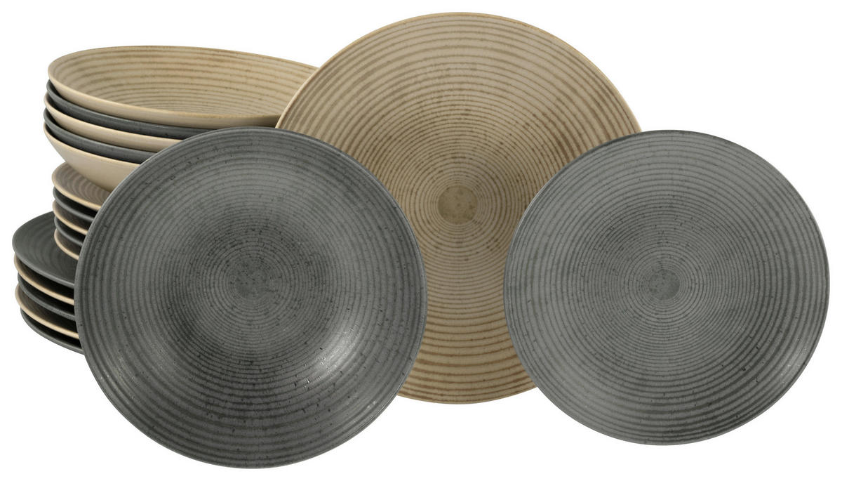 CreaTable Teller-Set Catania sand Steinzeug Catania - sand/grau - CreaTable