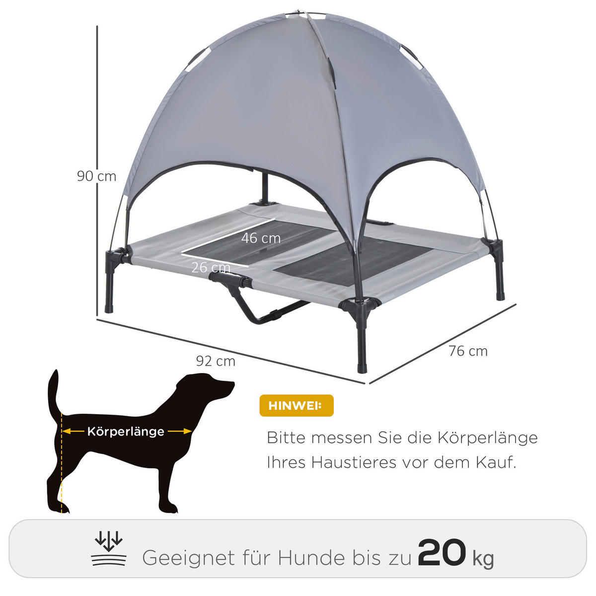 PawHut Haustierbett mit Baldachin grau Metall B/H/L: ca. 76x90x92 cm Haustierbett mit Baldachin - grau (92,00/76,00/90,00cm) - PawHut