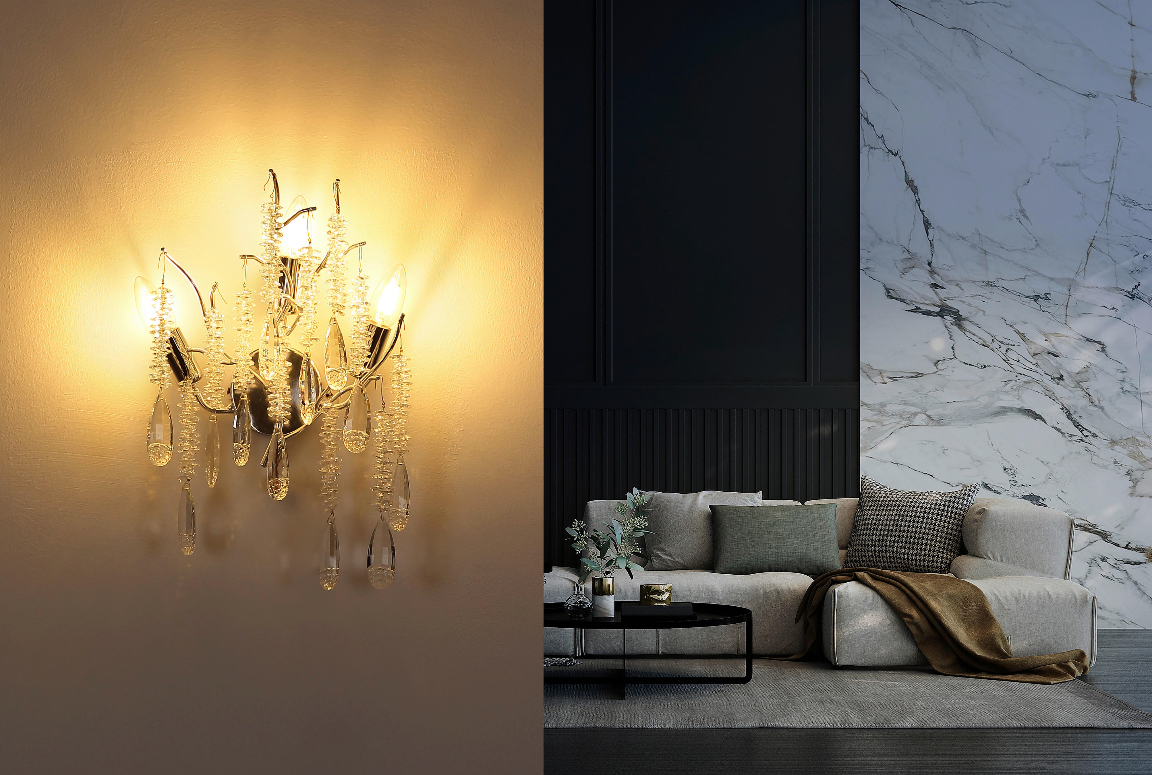 GLOBO Wandleuchte klar amber gold Metall Glas B/H/L: ca. 11x50x35 cm E14 3 Brennstellen Gloria - gold/klar (35,00/11,00/50,00cm) - GLOBO