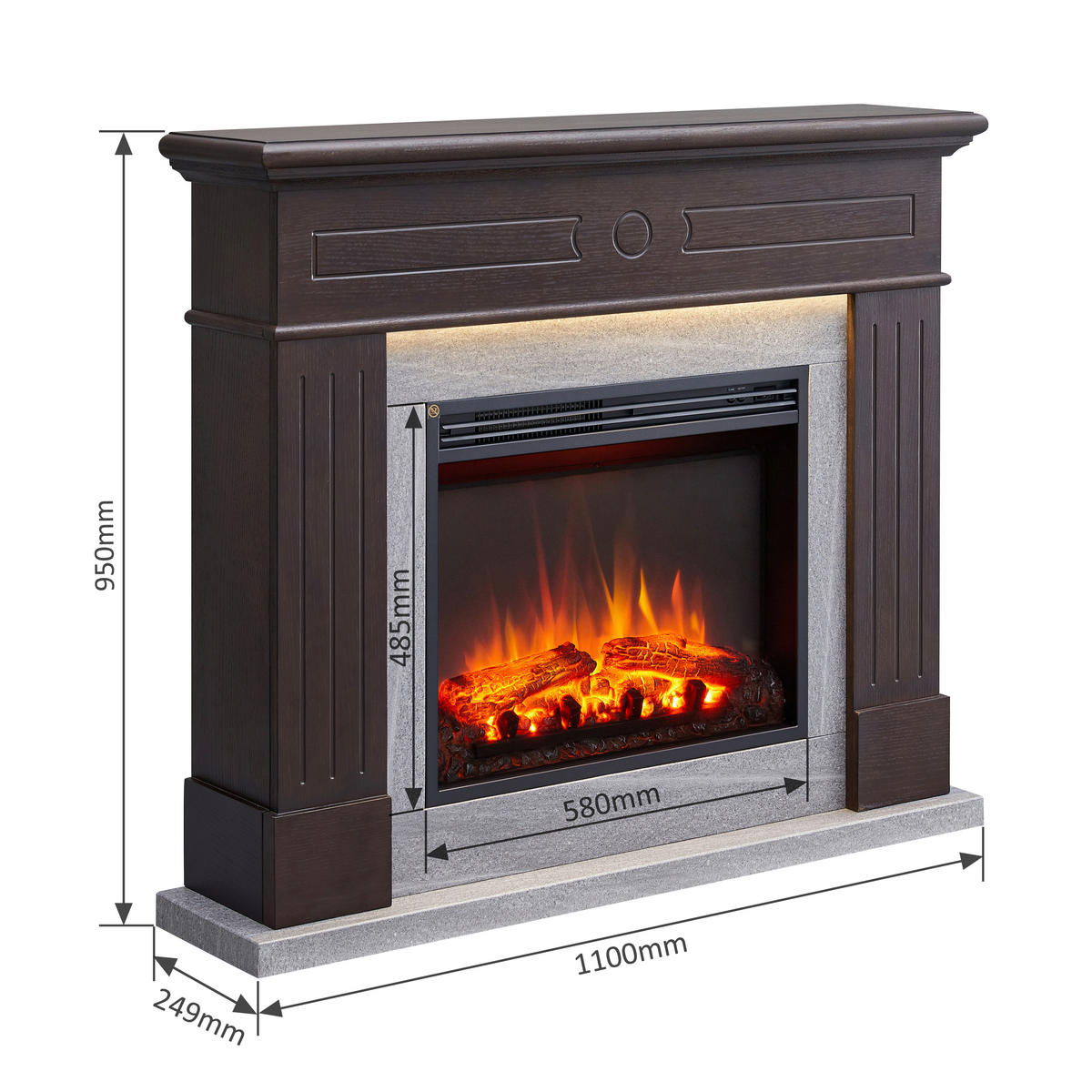 Balderia Elektrischer Kamin Elektrischer-Kamin Leandros dunkelbraun MDF B/H/T: ca. 110x95x24,9 cm El.-Kamin Leandros EF321A-MT321A-EO - dunkelbraun (110,00/95,00/24,90cm) - Balderia