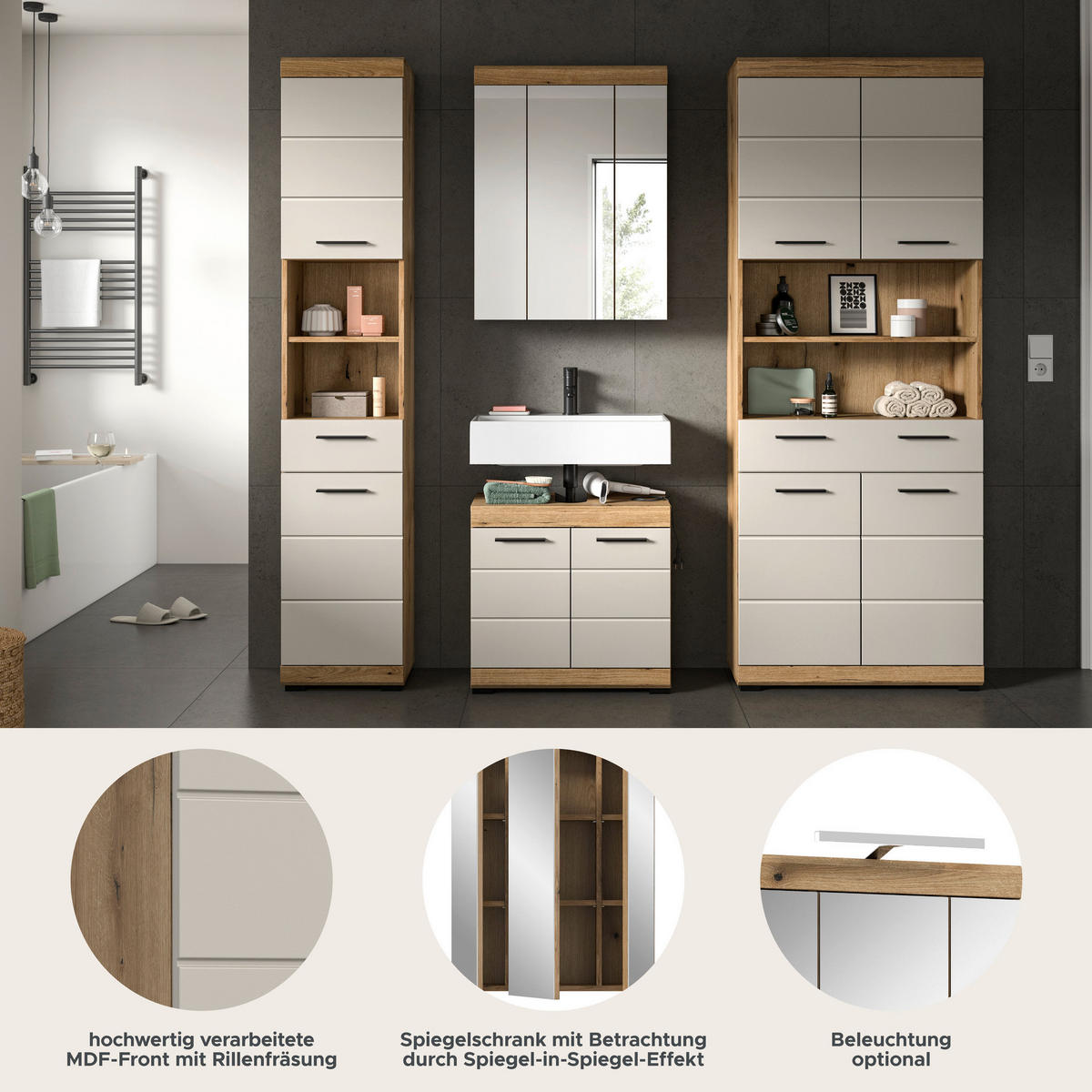 Badezimmer-Set Scout Evoke Oak Nachbildung Kaschmirgrau Nachbildung B/H/T: ca. 201x191x34 cm Scout - Kaschmirgrau (201,00/191,00/34,00cm) - xonox.home