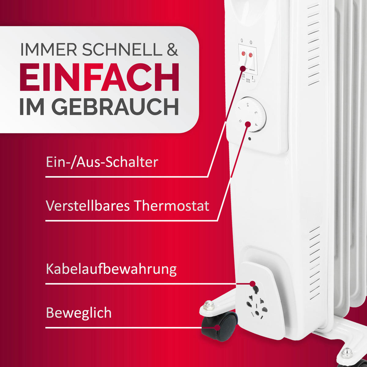 Ölradiator weiß Metall B/H/L: ca. 23,5x55x33 cm ca. 1500 W Ölradiator - weiß (33,00/23,50/55,00cm)