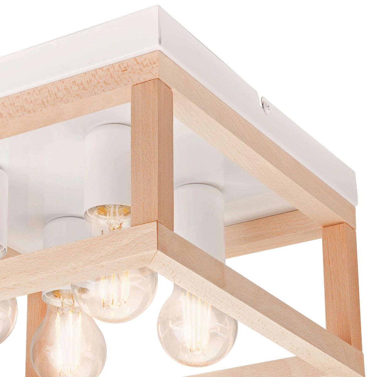 Lamkur Deckenleuchte VILLY 46020 natur weiß Holz Stahl H/L: ca. 17x30 cm E27 4 Brennstellen Villy - weiß/natur (30,00cm) - Lamkur